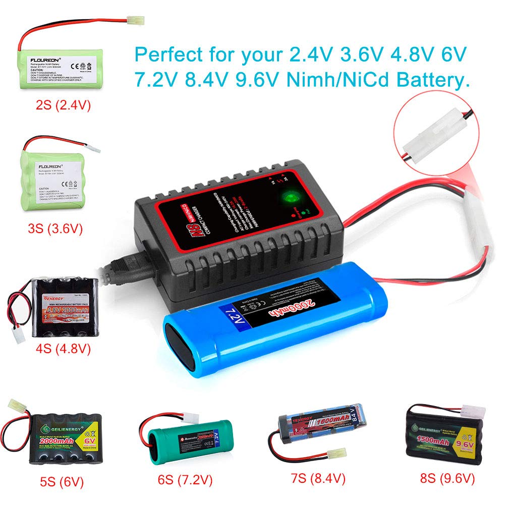 2-8s NiMH/NiCd Battery Charger with Tamiya Connector - 1000mA/2000mA Charging Current for RC Cars, Boats & Hobbies | Fast Charging for RC Vehicles & Remote Control Toys
