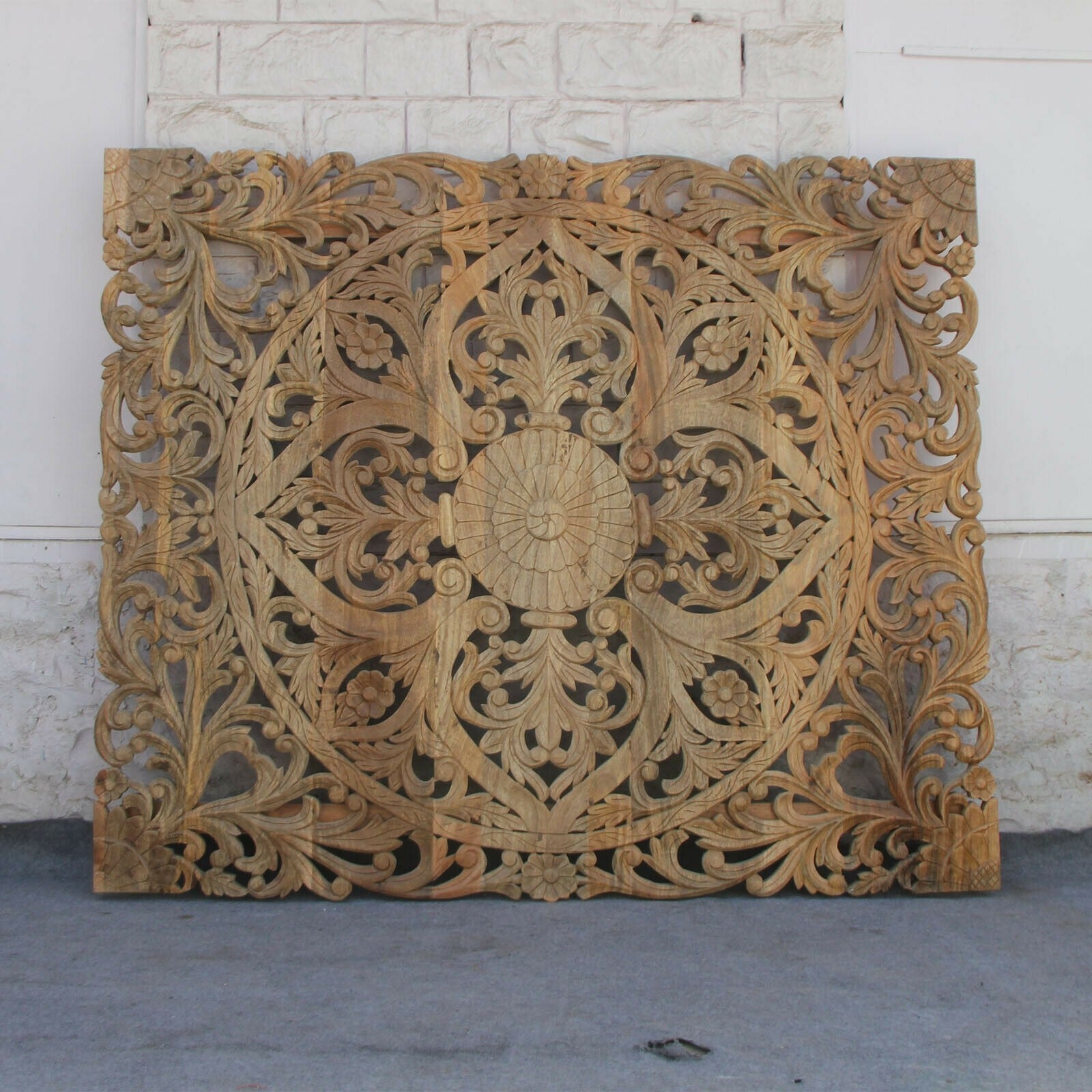 Handcrafted Dynasty Carved Wooden Panel Bed Headboard - Natural Finish for Bedroom Decor | Perfect for Master Bedroom, Guest Room & Home Staging