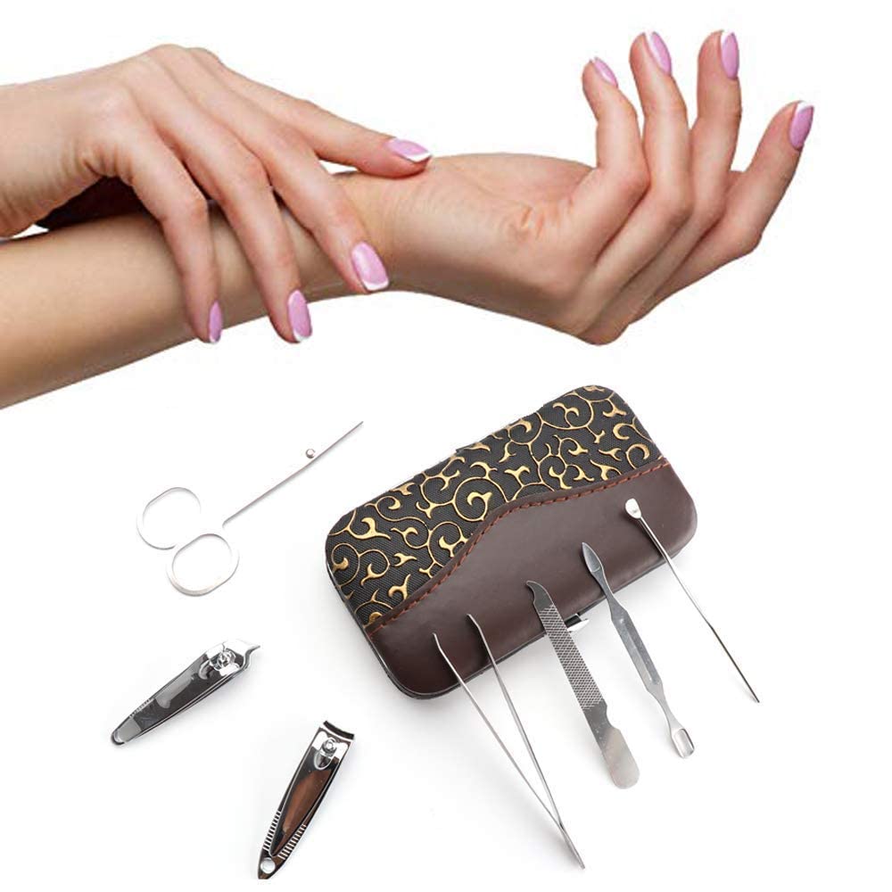Professional Stainless Steel 7-in-1 Manicure & Pedicure Kit - Nail Clippers, Scissors, Tweezers, Ear Pick, Eyebrow Trimmer, Nail File & Wooden Foot File - Perfect Grooming Set for Men & Women - Ideal for Home Spa, Travel & Gift Giving