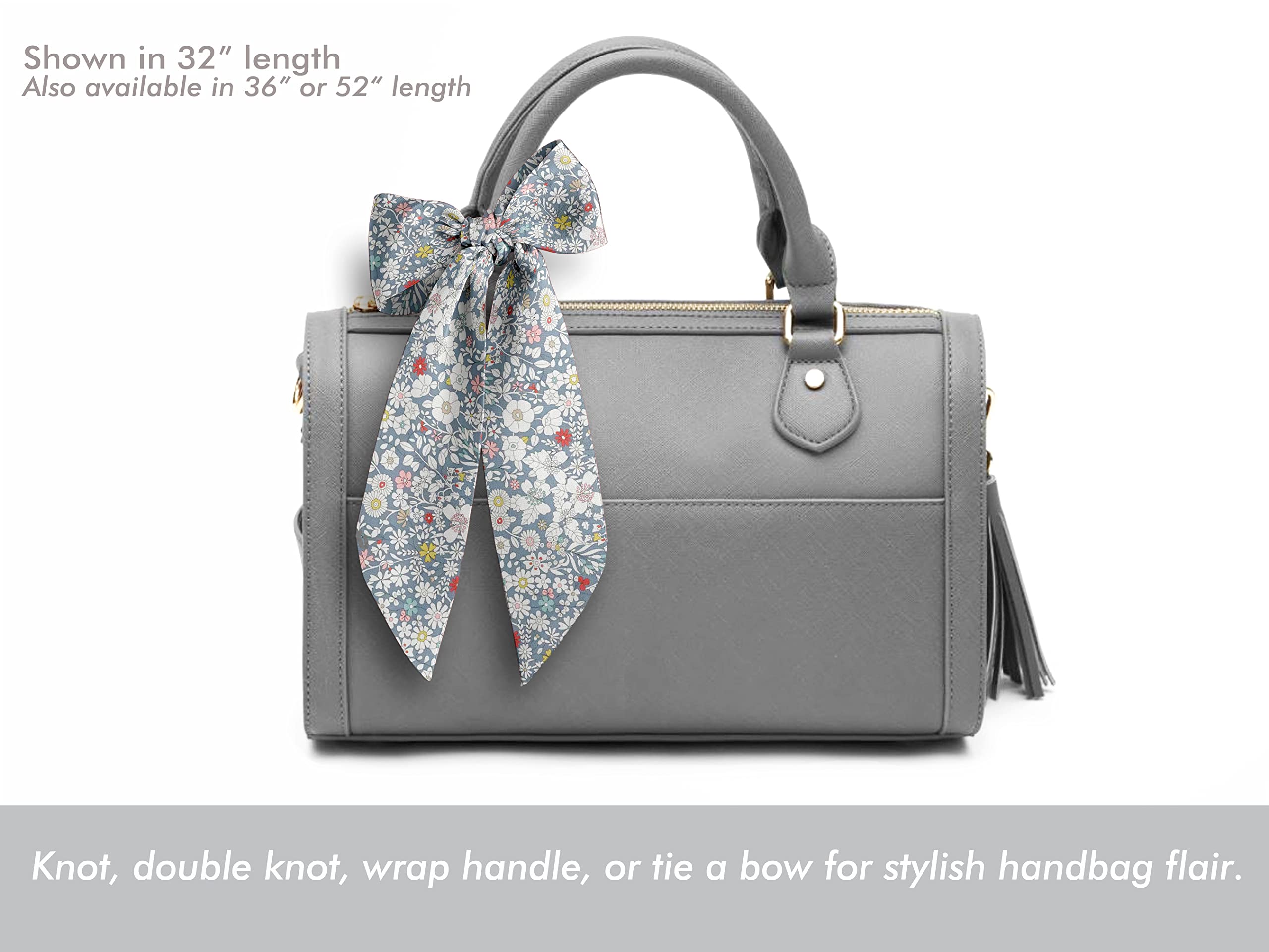 Liberty London Scarf - June's Meadow Grey Floral Skinny Scarf in Silky Tana Lawn Cotton - Adjustable Length for Neckwear, Headband or Handbag Accessory - Perfect for Office, Travel and Special Occasions