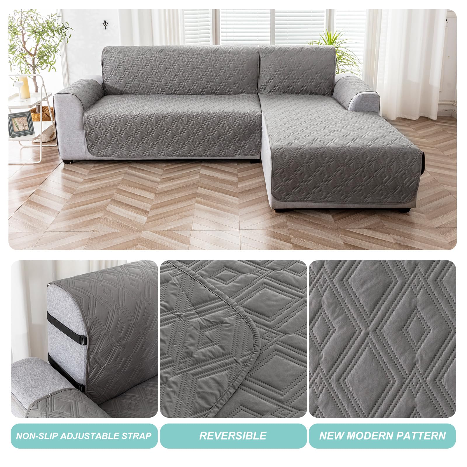 **Reversible L-Shaped Sectional Sofa Cover for Pets & Kids - Gray X-Large | Durable Dog-Proof Couch Protector for Chaise Lounge & L-Shaped Furniture | Perfect for Living Room, Family Room & Pet-Friendly Homes**