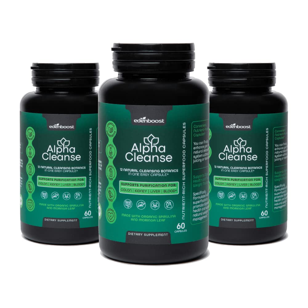 EdenBoost AlphaCleanse Liver Detox Supplement - 12 Organic Superfoods with Milk Thistle, Dandelion Root & Burdock Root for Liver Health, Digestion & Cleansing Support (3 Bottles) - Perfect for Post-Holiday Detox & Daily Wellness Routine
