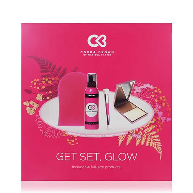 Cocoa Brown Get Set Glow Gift Set - Self Tanning Lotion & Body Scrub Kit for Natural Looking Tan - Perfect for Vacation, Beach & Special Occasions