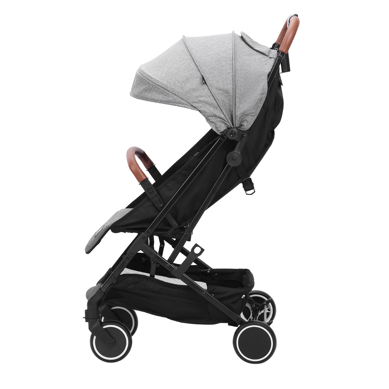 VEVOR Adjustable Baby Stroller for Newborns & Toddlers - Lightweight Travel Stroller with Reclining Backrest (95°-150°), Foldable Footrest (0°/90°), Cup Holder & Storage Bag - One-Click Folding Compact Stroller for Shopping, Travel & Daily Walks (Dark Grey)