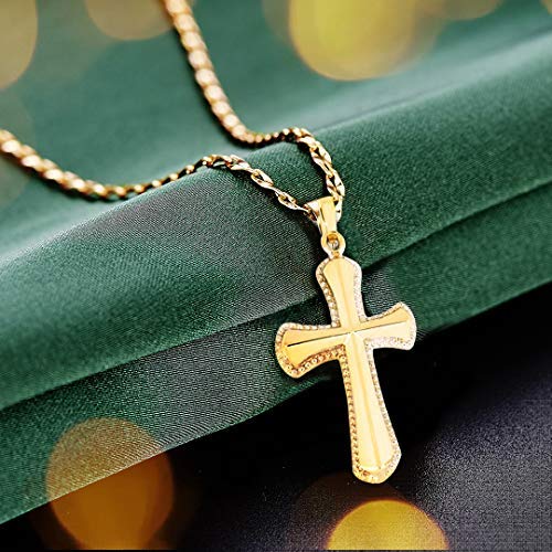 14K Yellow Gold Budded Beaded Edge Cross Pendant Necklace - Religious Jewelry for Men & Women - Perfect for Baptism, Confirmation, and Spiritual Gifts