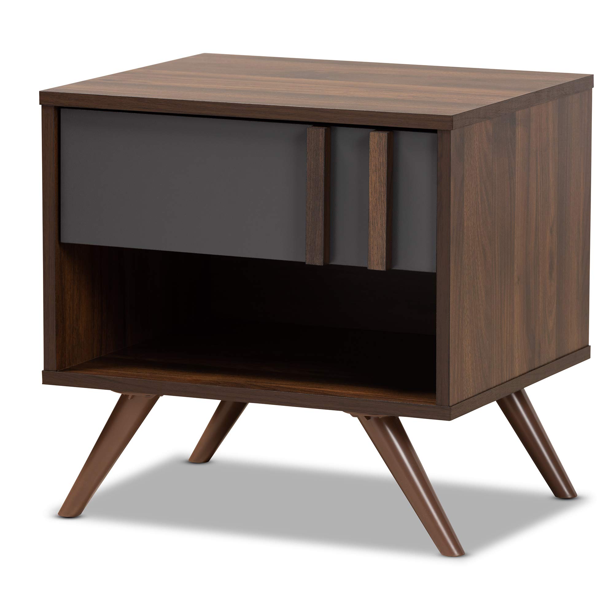 Baxton Studio Modern Nightstand with Drawer - Grey/Walnut Finish Bedside Table for Bedroom Furniture & Home Decor