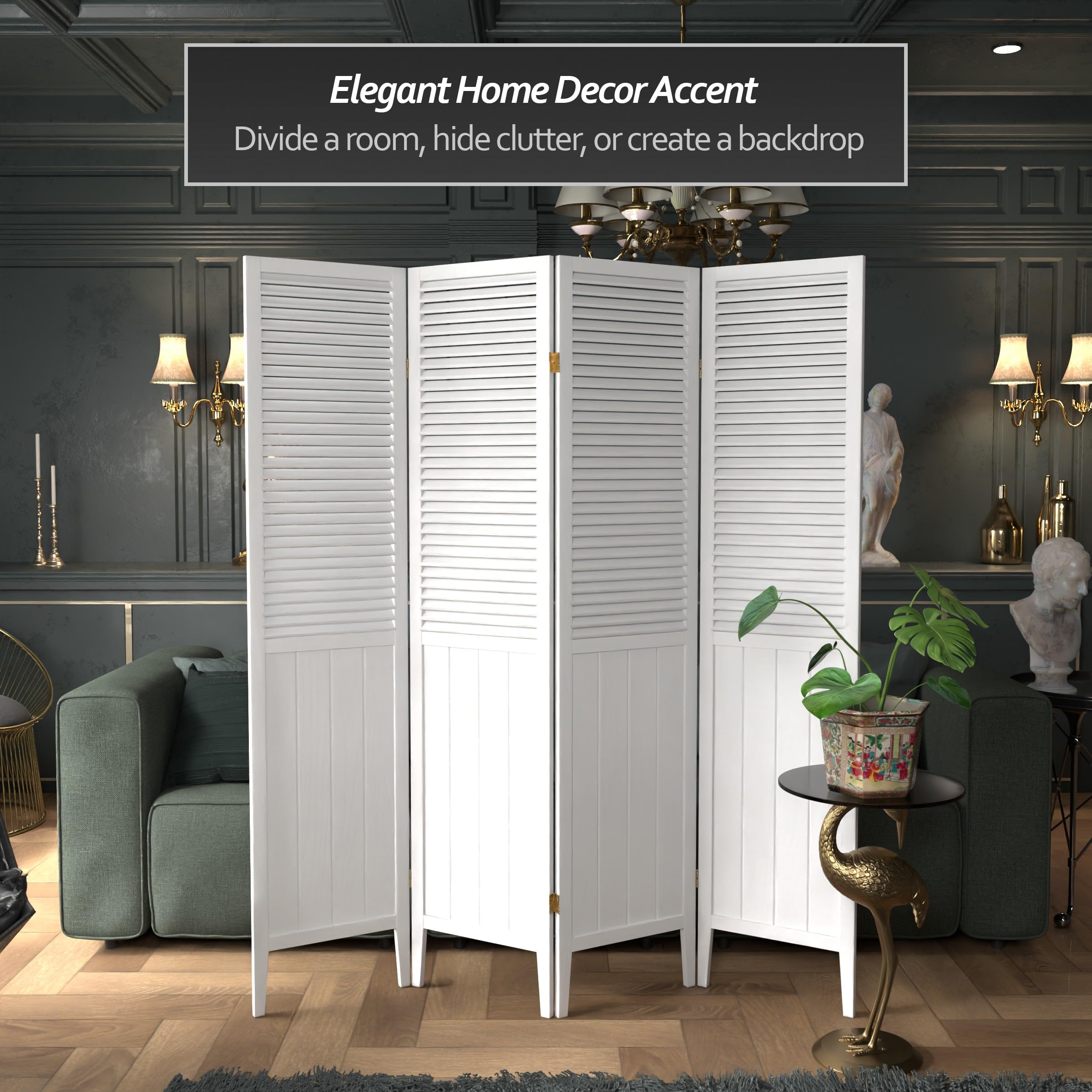 White 4-Panel Red Lantern SS-BEAD Room Divider - Privacy Screen for Home, Office, or Studio - Decorative Partition for Living Room, Bedroom, and Event Spaces