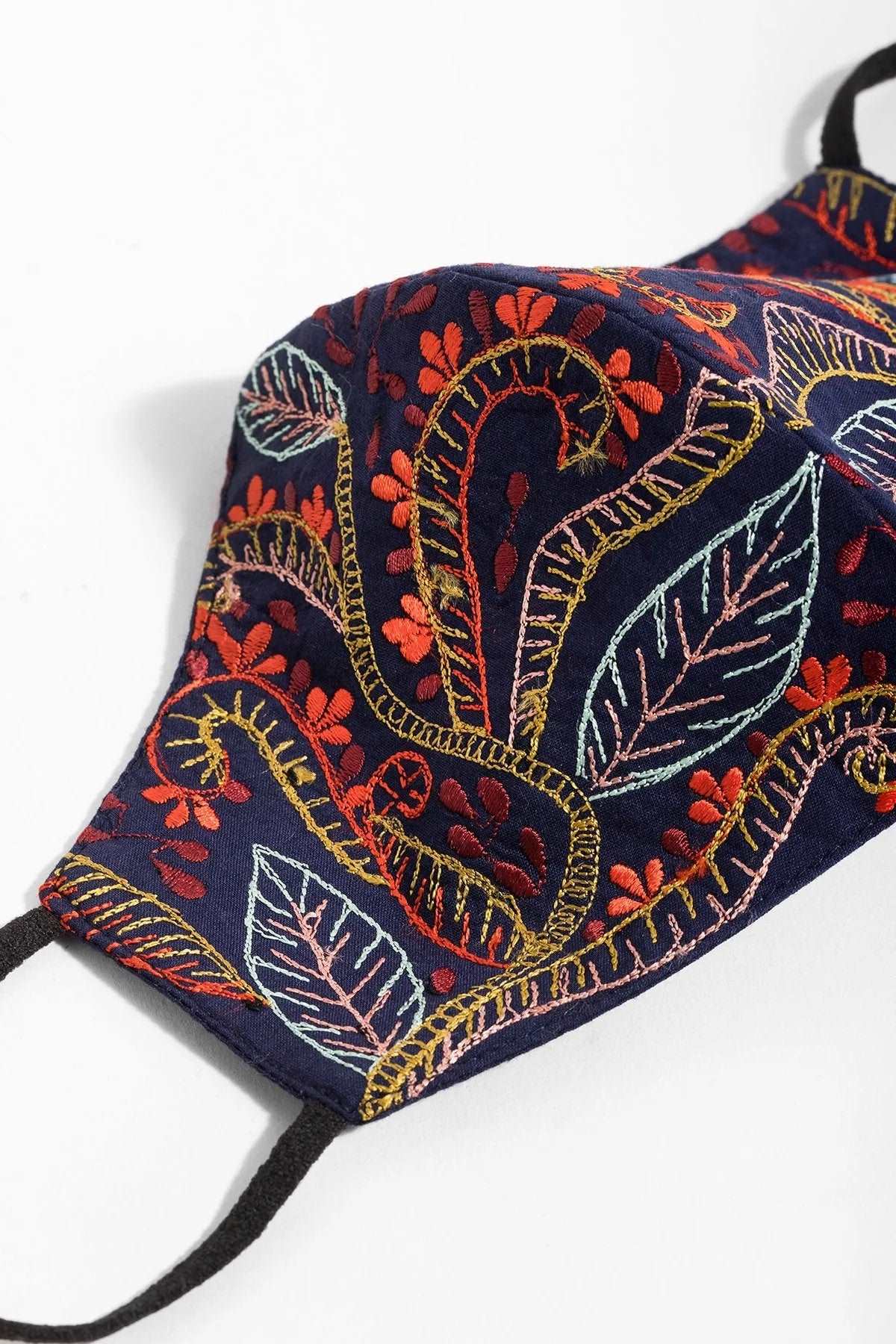 Autumn Embroidered Face Mask - Floral Design Cotton Fabric for Women & Men - Breathable Reusable Fashion Mask for Fall Season - Perfect for Outdoor Activities, Travel, and Daily Protection