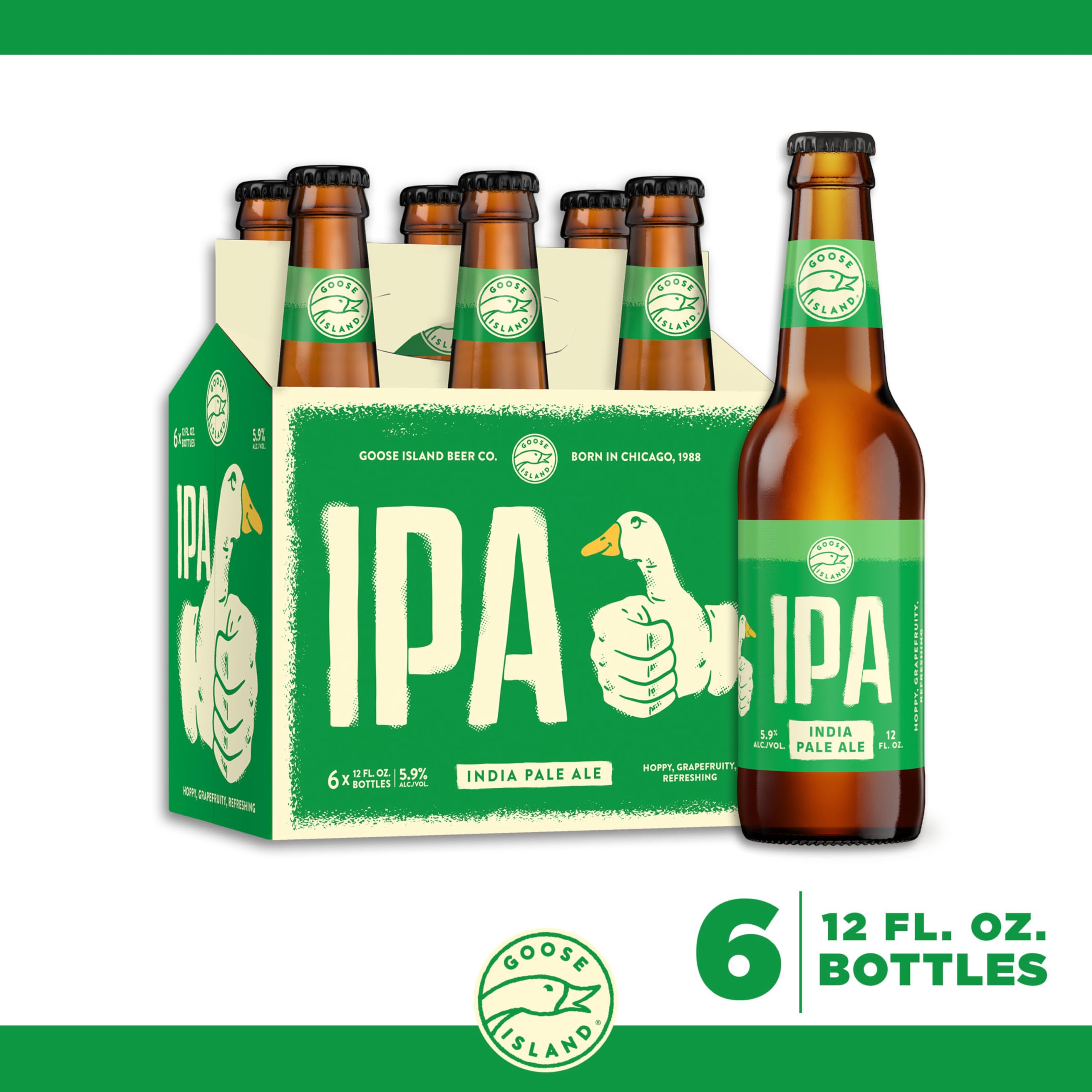 Goose Island IPA Craft Beer - India Pale Ale 6 Pack (12 FL OZ Bottles) | Premium American Brew for Parties, BBQs & Beer Lovers