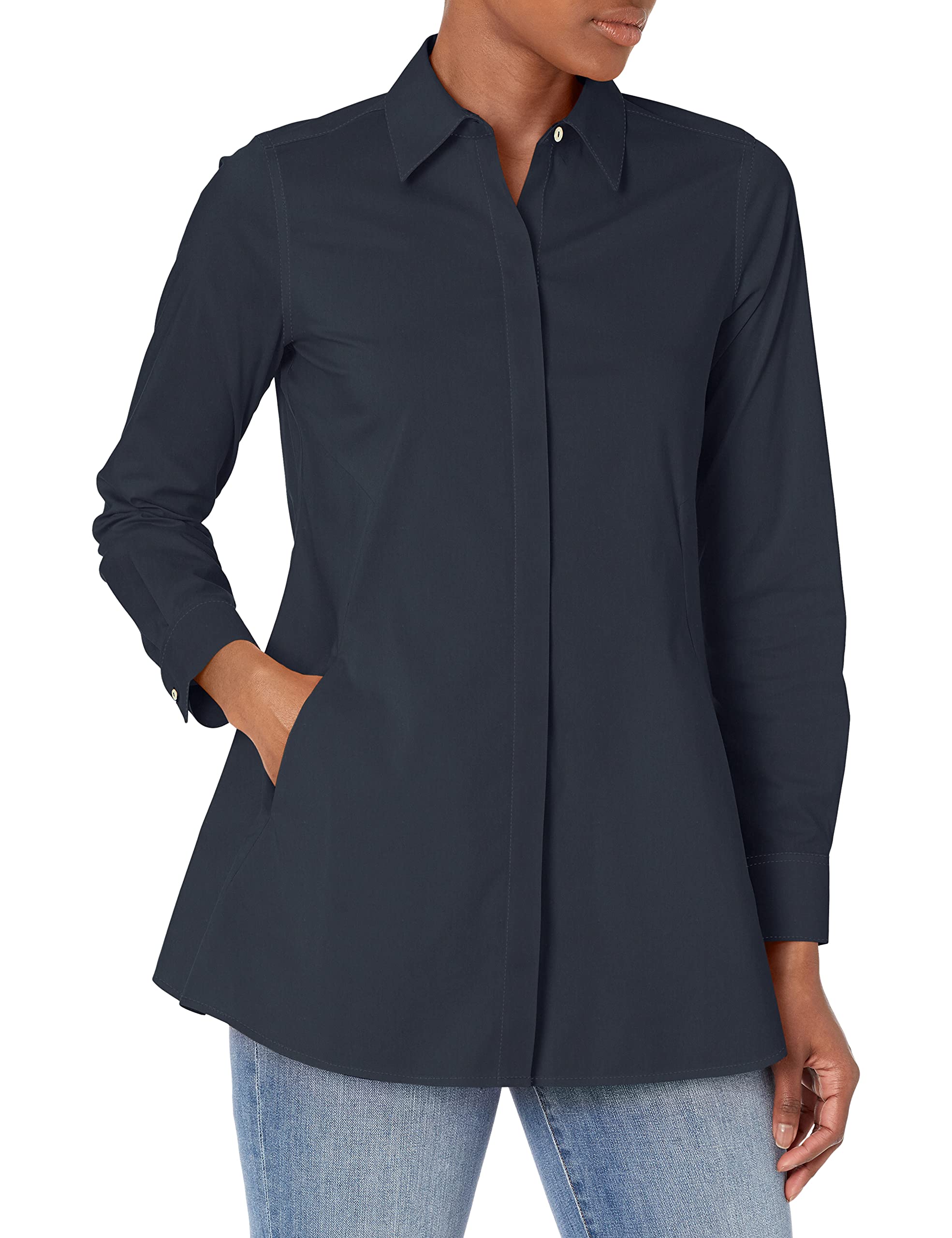 Foxcroft Women's Cici Stretch Non-Iron Tunic Shirt - Wrinkle-Free Comfort Fit Blouse for Work, Travel & Casual Wear