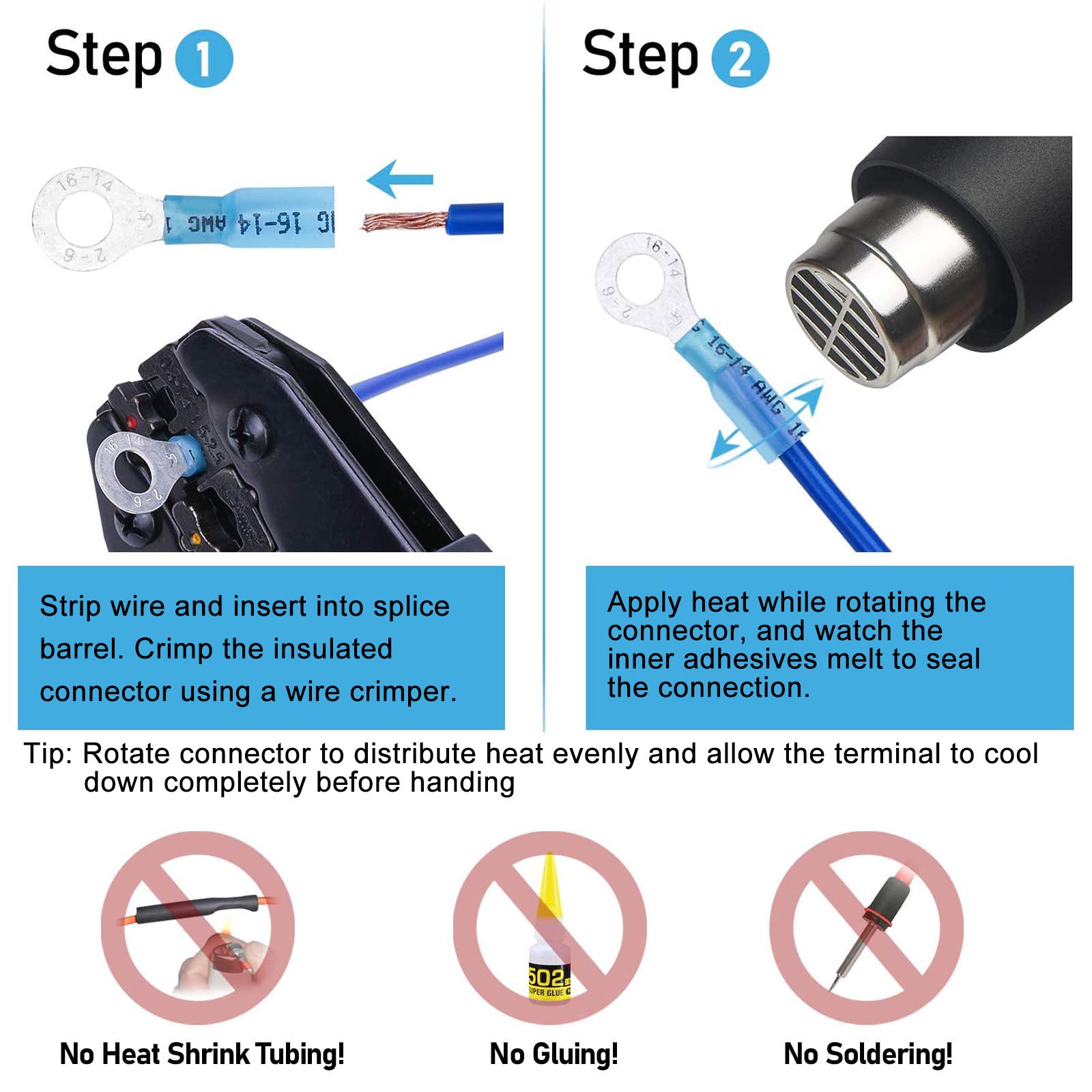 260PCS Heat Shrink Butt Connectors - Marine Grade Waterproof Solder Seal Wire Connectors Kit with Tinned Red Copper - Electrical Crimp & Spade Connectors for Automotive, Marine & Home Wiring Projects