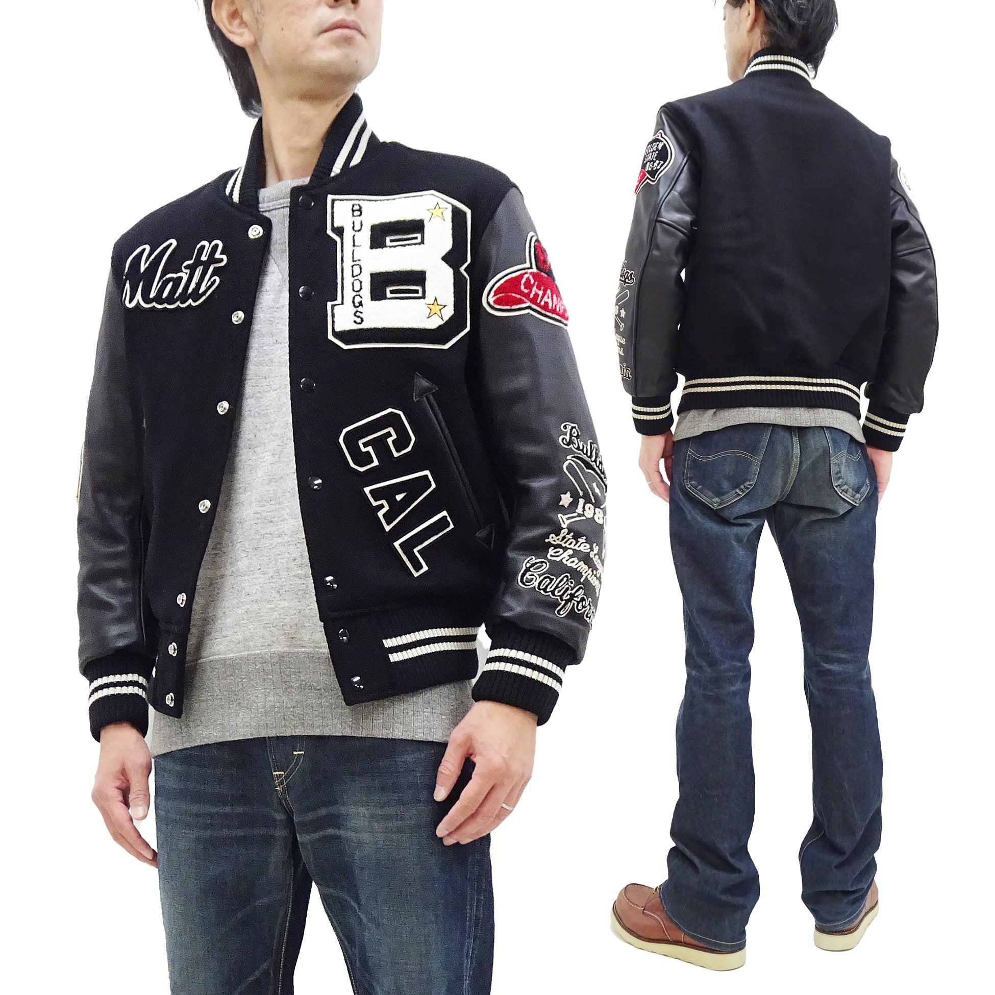 Whitesville Men's Varsity Jacket - Letterman Jacket with Melton Wool & Leather Sleeves WV15385 WV15385 119 Black/Black - Perfect for School Spirit, Sports Events & Casual Wear