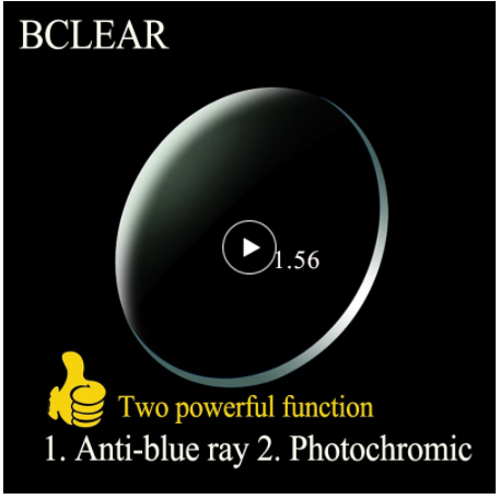 BCLEAR 1.56 Index Aspheric Photochromic Blue Light Blocking Myopia Lenses (Gray) - Perfect for Computer Work, Reading & Outdoor Activities