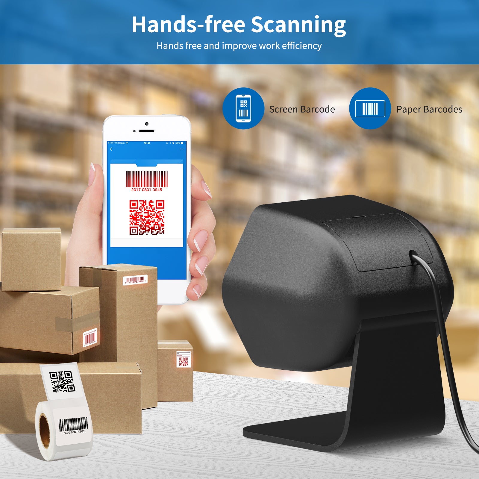 Wireless Barcode Scanner D8600 - Hands Free Bluetooth 1D/2D QR Code Reader for Retail, Warehouse & Inventory Management - Compatible with PC, Mac, Android & iOS Devices
