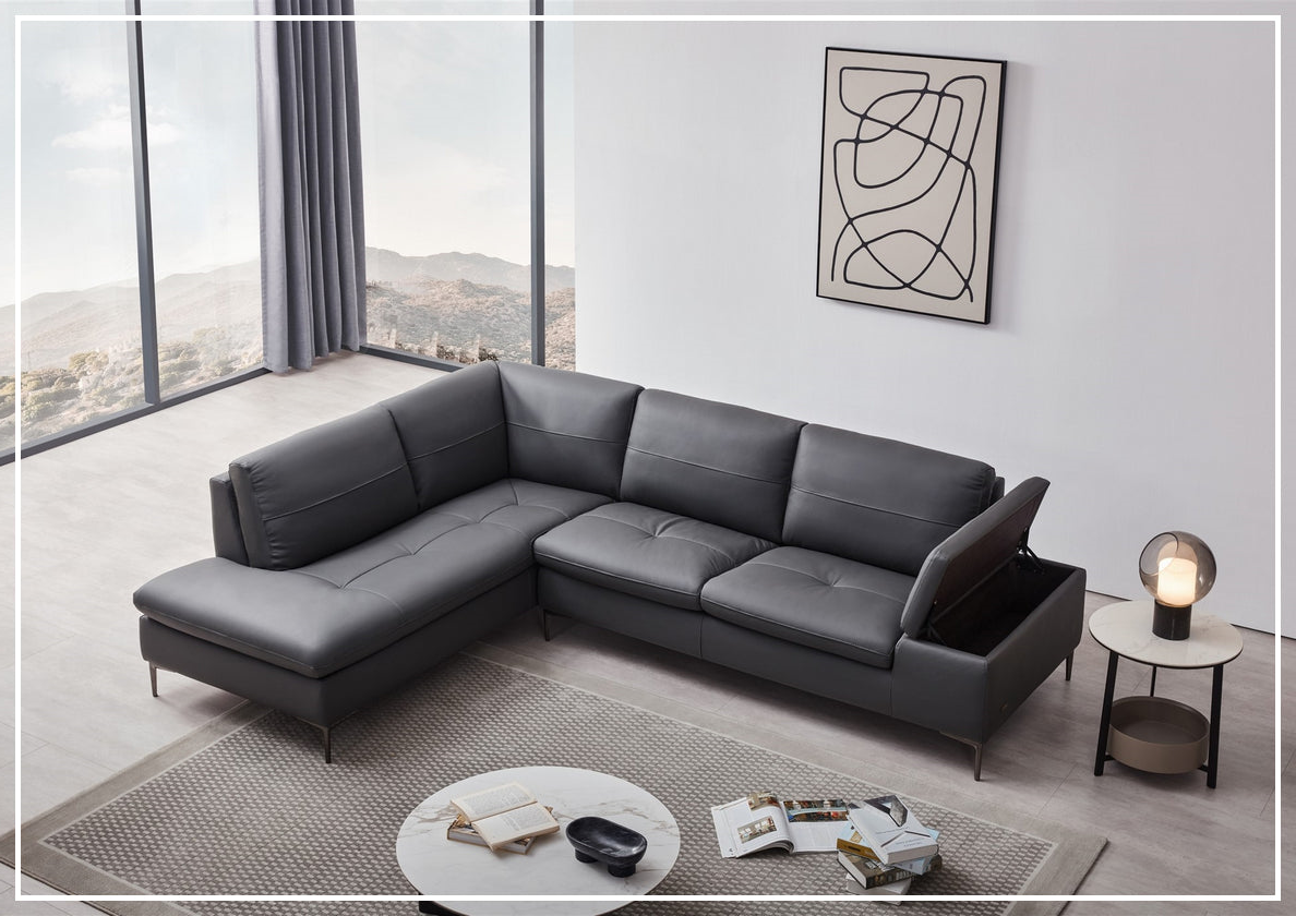 Gio Italia Decker L-Shaped Italian Leather Sectional Sofa - Modern Luxury Living Room Furniture for Home & Office Comfort