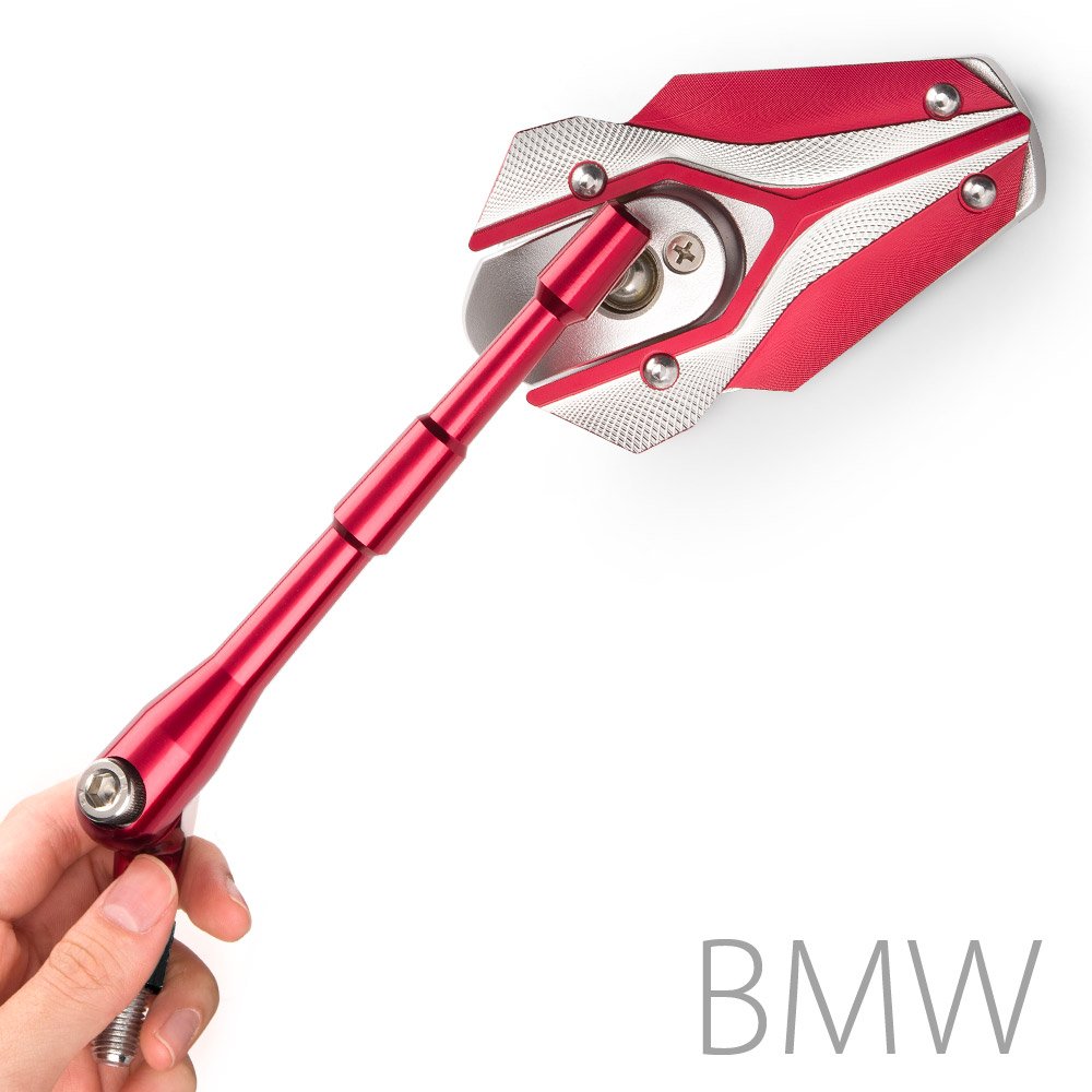 KiWAV Magazi Viper Red Motorcycle Mirrors - Compatible with BMW 1.5 Pitch 10mm Thread - Universal Fit for Cruiser, Sport & Touring Bikes - Enhances Safety & Style on Road Trips & Daily Commutes