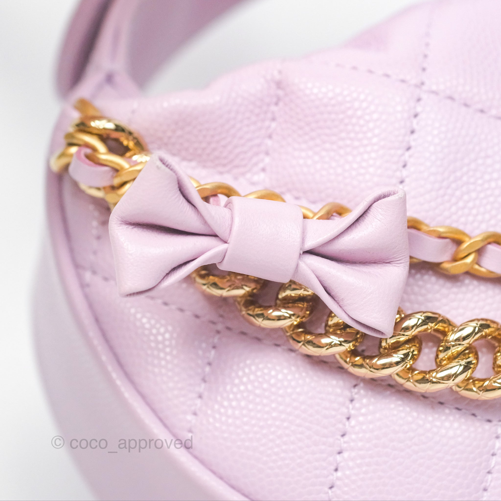 Chanel Bow Hobo Pouch Bag in Lilac Caviar Leather with Gold Hardware - Perfect for Evening Events & Luxury Gift Giving