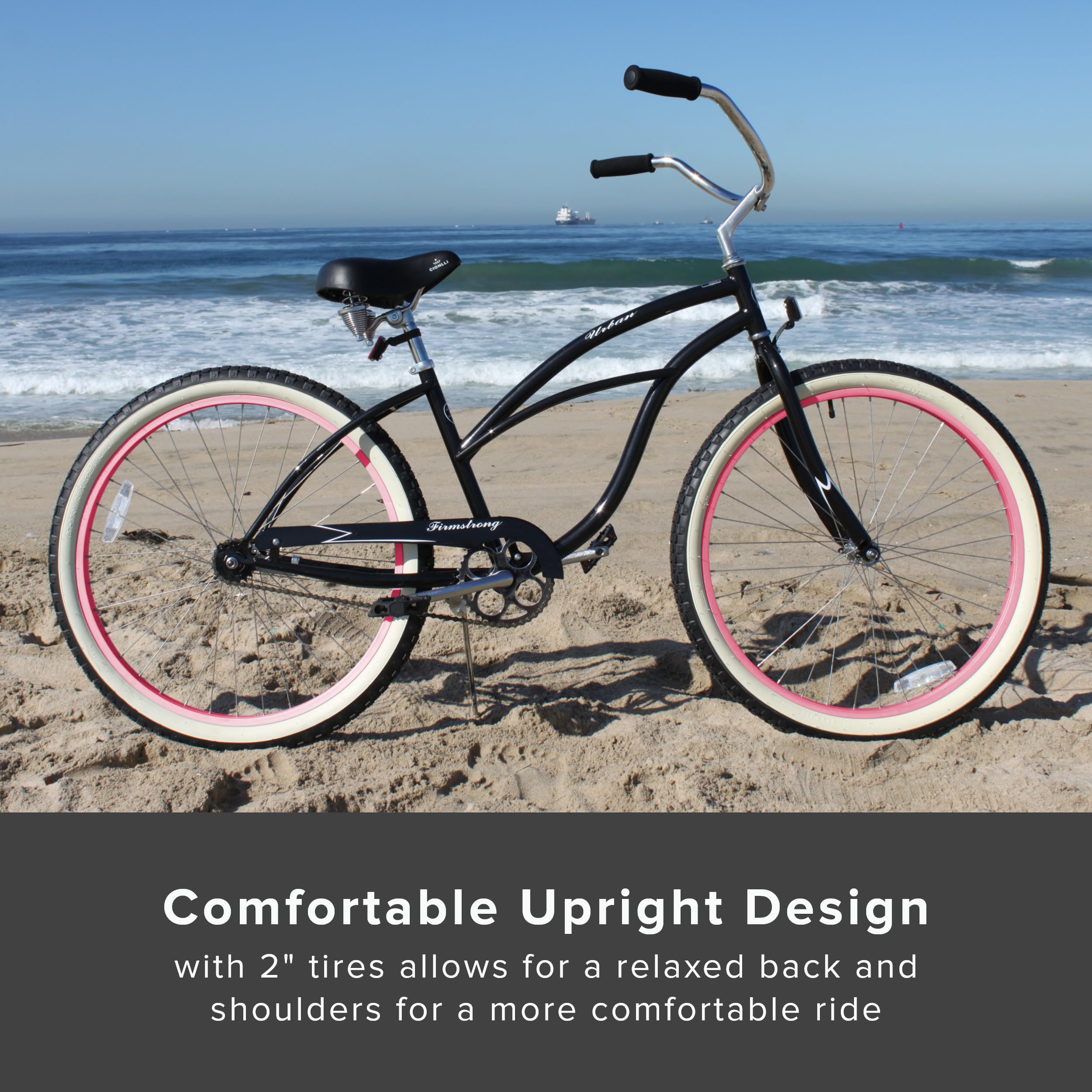 Firmstrong Urban Lady Beach Cruiser Bicycle - Comfortable Women's Bike for Leisure Riding, Commuting & Beach Cruising | Perfect for City Streets, Boardwalks & Coastal Paths