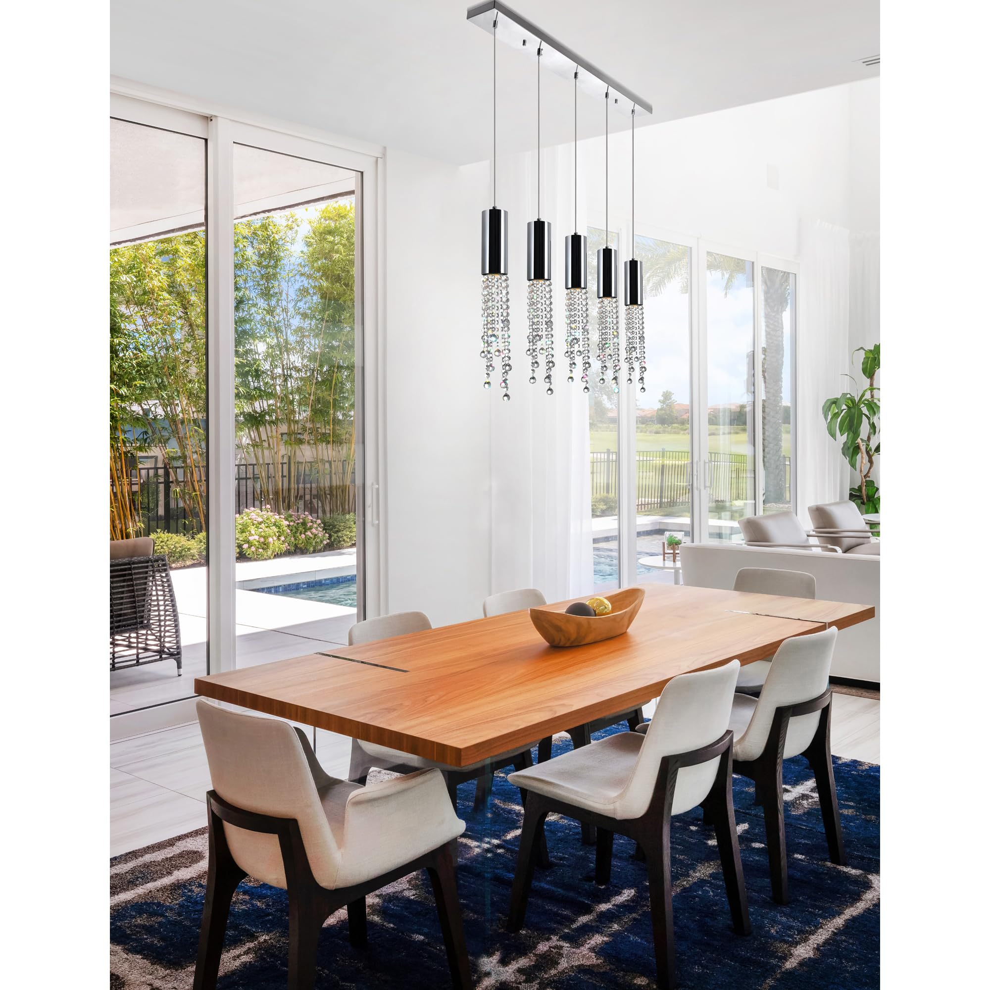 CWI Lighting 5-Light Chrome Pendant Light Fixture - Modern Multi-Light Chandelier for Dining Room, Kitchen Island & Living Room Decor