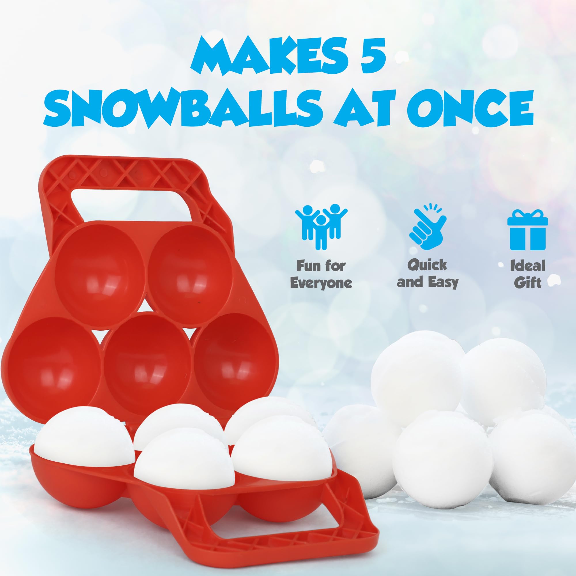 5-in-1 Snowball Maker Kit - Slippery Racer Red Plastic Snowball Toy for Kids & Adults | Perfect for Winter Snowball Fights, Snowman Building & Outdoor Family Fun