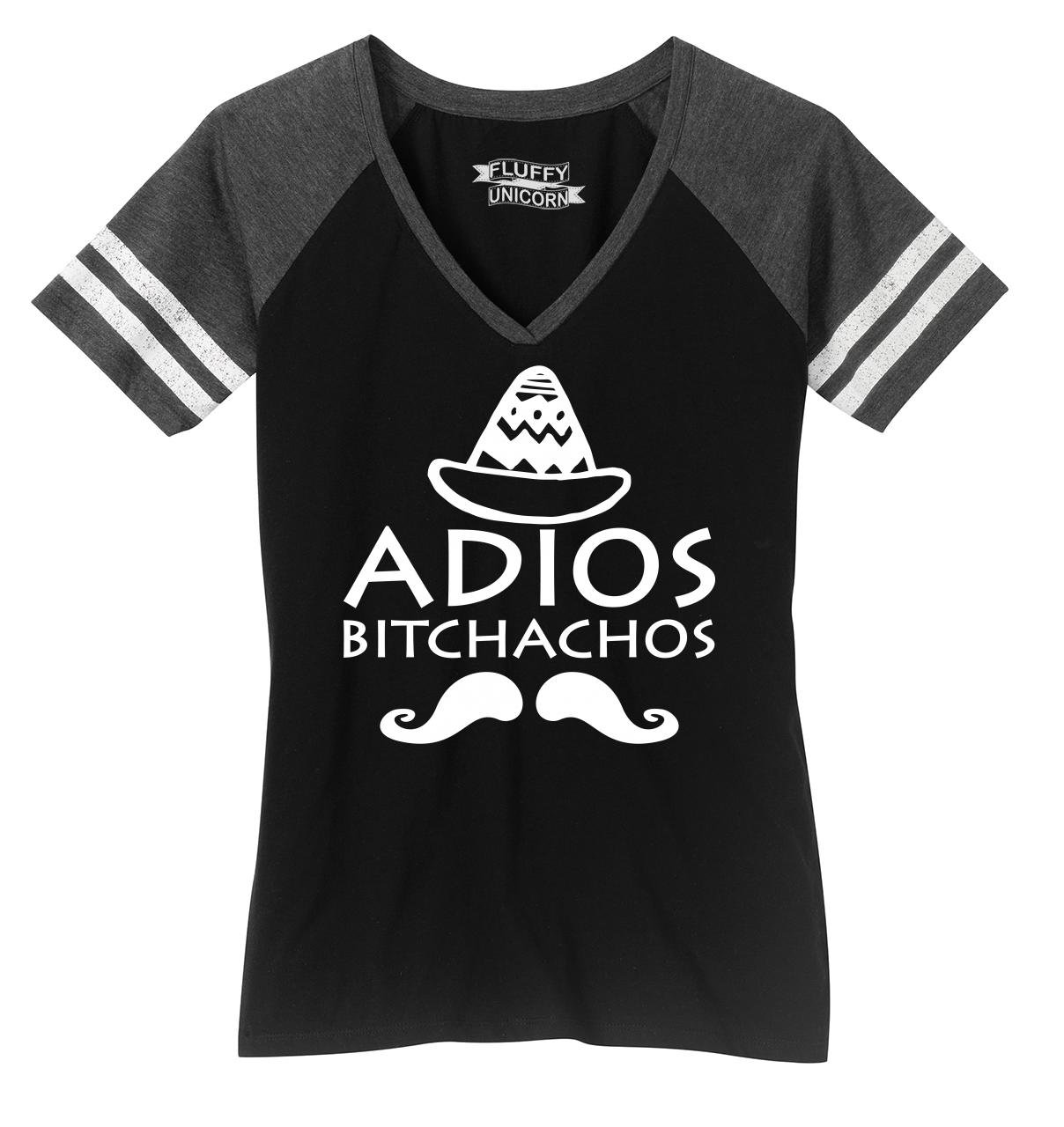 Funny Women's Adios Bitchachos Mexico Mexican Game V-Neck T-Shirt - Comical Graphic Tee for Parties, Vacations & Casual Wear