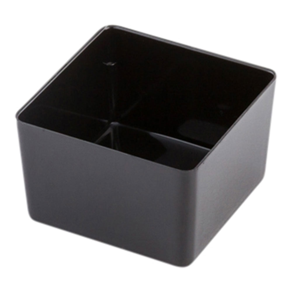 100 Pack 2 oz Square Black Plastic Short Quadrato Cups with 100 Silver Mini Plastic Spoons - Perfect for Parties, Desserts, and Coffee Sampling