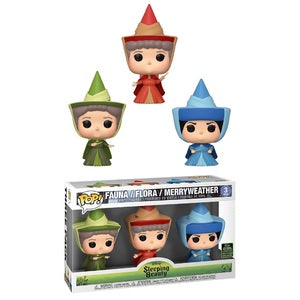 Disney Sleeping Beauty Pop! Vinyl Figures 3-Pack - Fauna, Flora & Merryweather (ECCC Shared Sticker) - Funko Pop Collectibles for Disney Fans, Home Decor & Gift Ideas