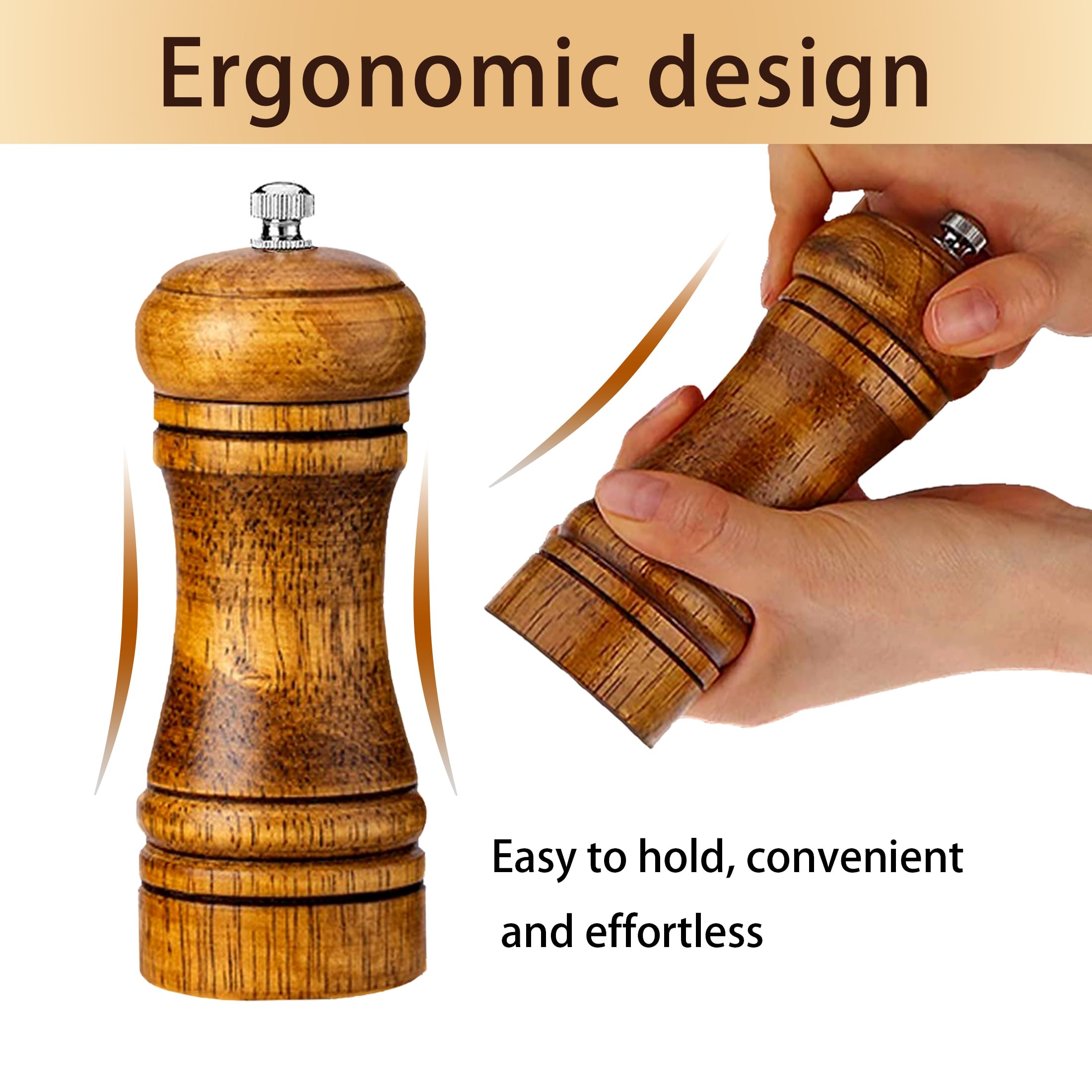 Premium Wooden Salt and Pepper Grinder Set - 2 Pack Adjustable Manual Spice Mill with Ceramic Stainless Steel Core - 5 Inch Refillable Shakers for Kitchen, Dining Table & Outdoor Cooking - Perfect for Home Chefs & Gourmet Cooking