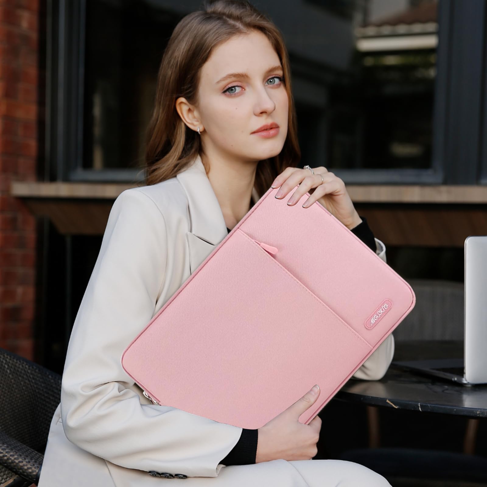 MOSISO 16-inch Laptop Sleeve Case for MacBook Pro 16 M4/M3/M2/M1, HP, Acer, Dell, Lenovo, ASUS 15-15.6 Inch Notebooks - Durable Polyester Vertical Computer Bag with Pocket (Pink) - Perfect for Work, School & Travel Protection