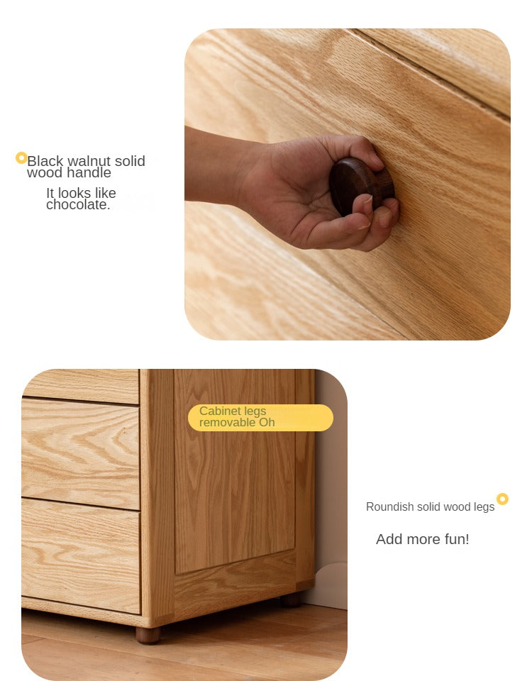 Solid Oak Wood Modern Nordic Kids Dresser - 5-Drawer Storage Cabinet for Nursery, Bedroom & Playroom Organization