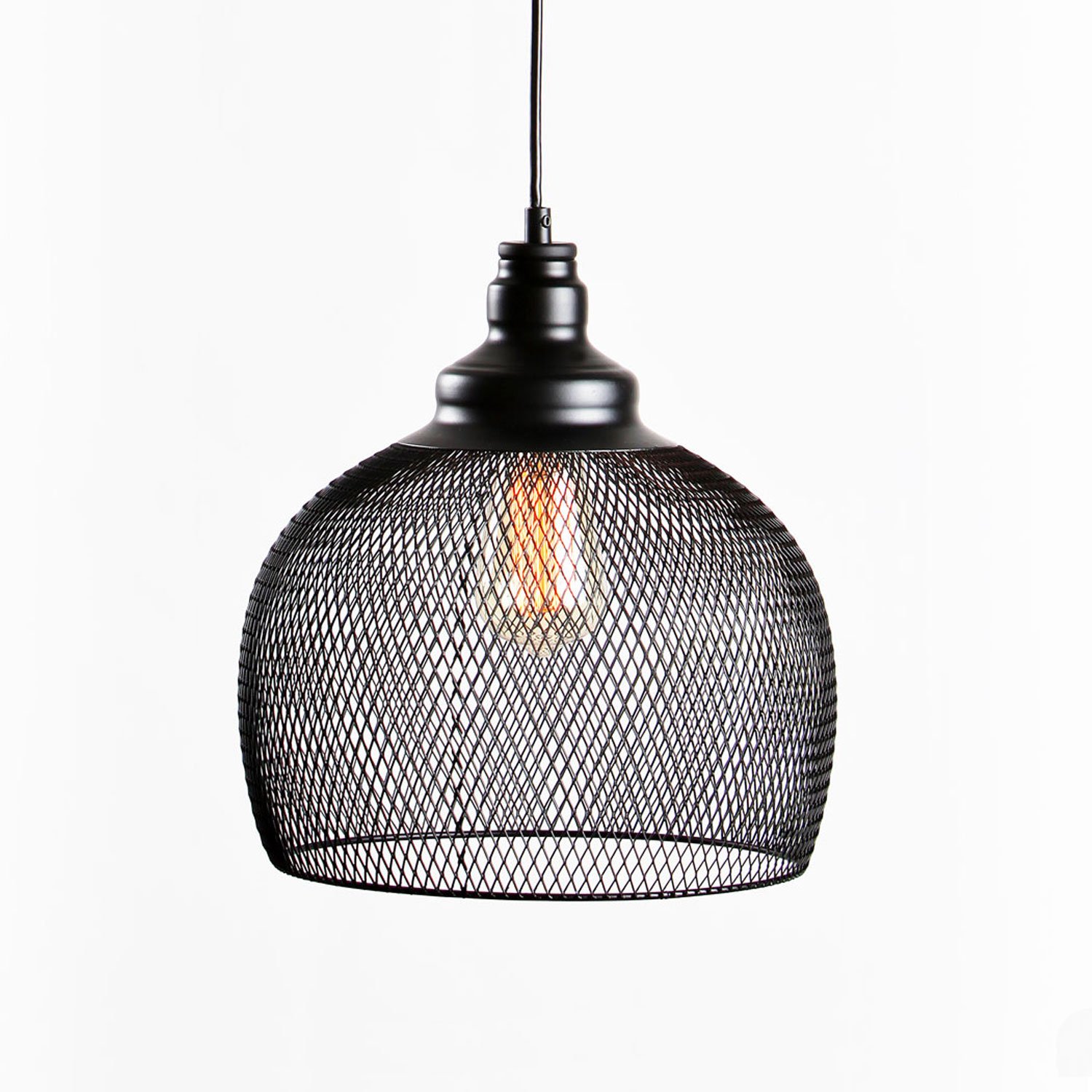 LampLust Black Metal Mesh Pendant Light Shade - 1-Light E26 Socket Hanging Fixture, UL Listed for Kitchen Island & Dining Room - Modern Industrial Ceiling Lighting for Home & Restaurant Decor