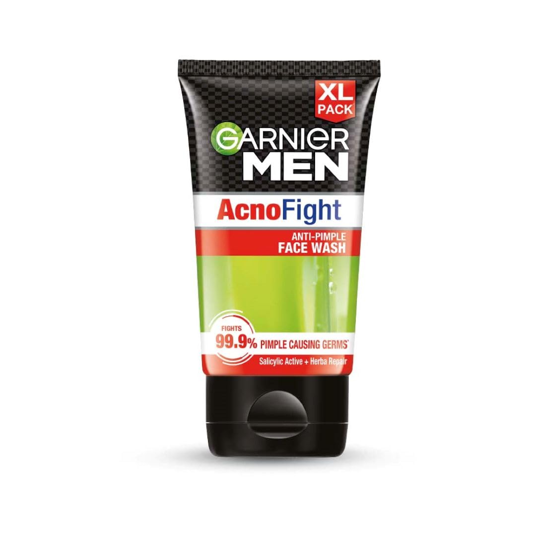 Garnier Men Acno Fight Anti Pimple Face Wash with Salicylic Acid & Herba Repair - 150g Oil-Free Cleanser for Acne-Prone Skin | Daily Use for Clear, Healthy Skin at Home or Gym