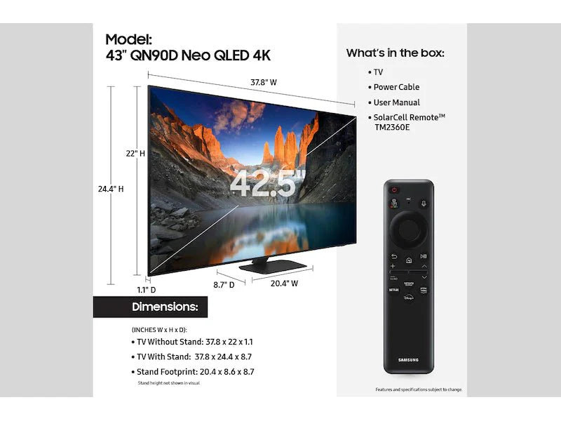Samsung Neo QLED 4K Smart TV QN90D Series 85-inch 4K UHD HDR 120Hz Gaming Monitor - Perfect for Home Theater & Living Room Entertainment