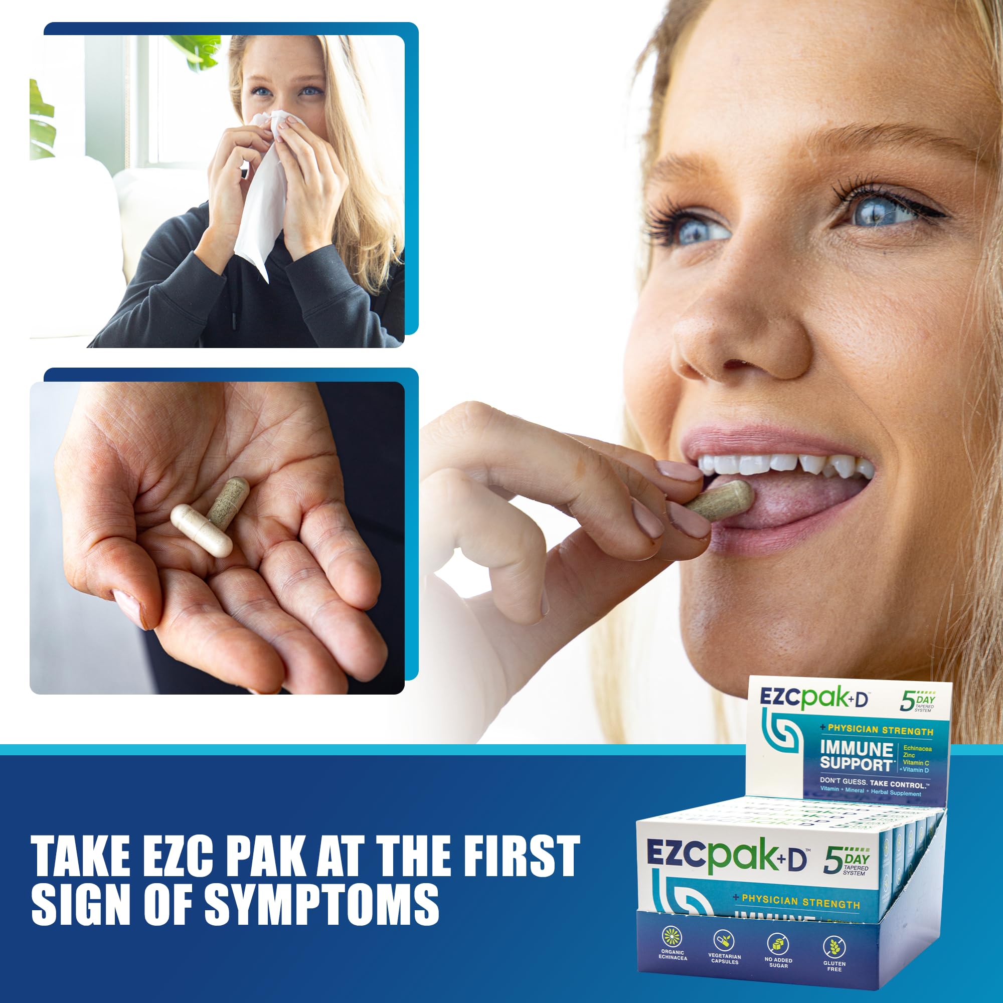 EZC Pak 5-Day Immune System Booster with Echinacea, Vitamin C, Zinc & Vitamin D - Immune Support Supplement for Adults - Travel-Size Pack of 6 - Supports Healthy Immunity for Travel, Work & Daily Wellness