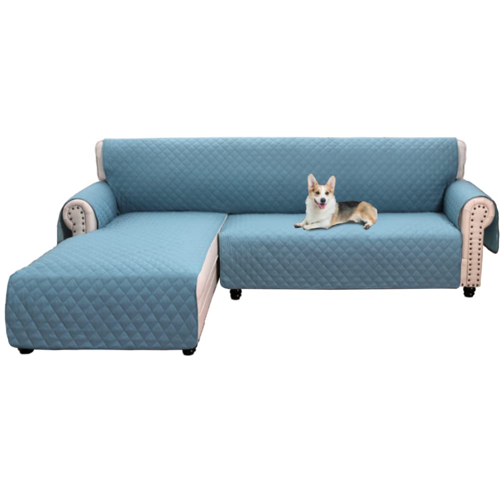 Waterproof Reversible L-Shaped Sofa Slipcover - Double-Sided Sectional Couch Cover with Chaise Lounge Protector for Pets & Kids (Blue, Large) | Perfect for Living Room, Family Room & Pet-Friendly Homes