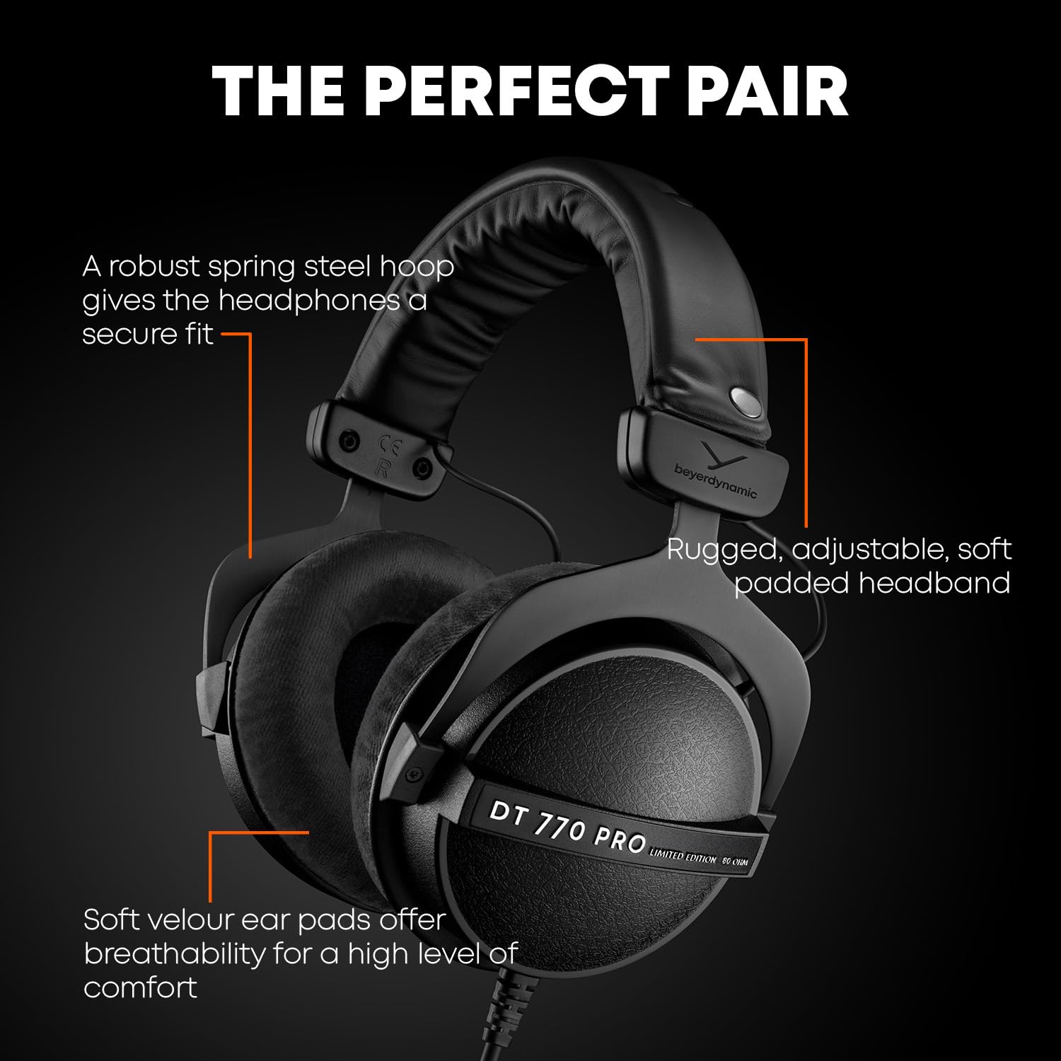 Beyerdynamic DT 770 PRO 250 Ohm Limited Edition Black Studio Headphones - Professional Over-Ear Headphones for Music Production, Recording & Mixing - Perfect for Home Studios & Podcasting