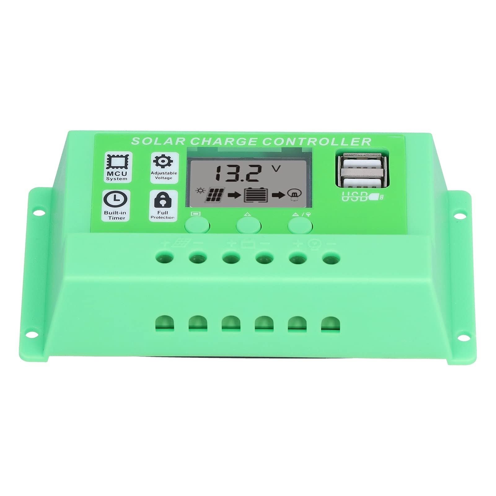 12V/24V PWM Solar Charge Controller with LCD Display - 10A Solar Panel Regulator for RV, Boat, Off-Grid Power System - Efficient Battery Charging Management for Renewable Energy