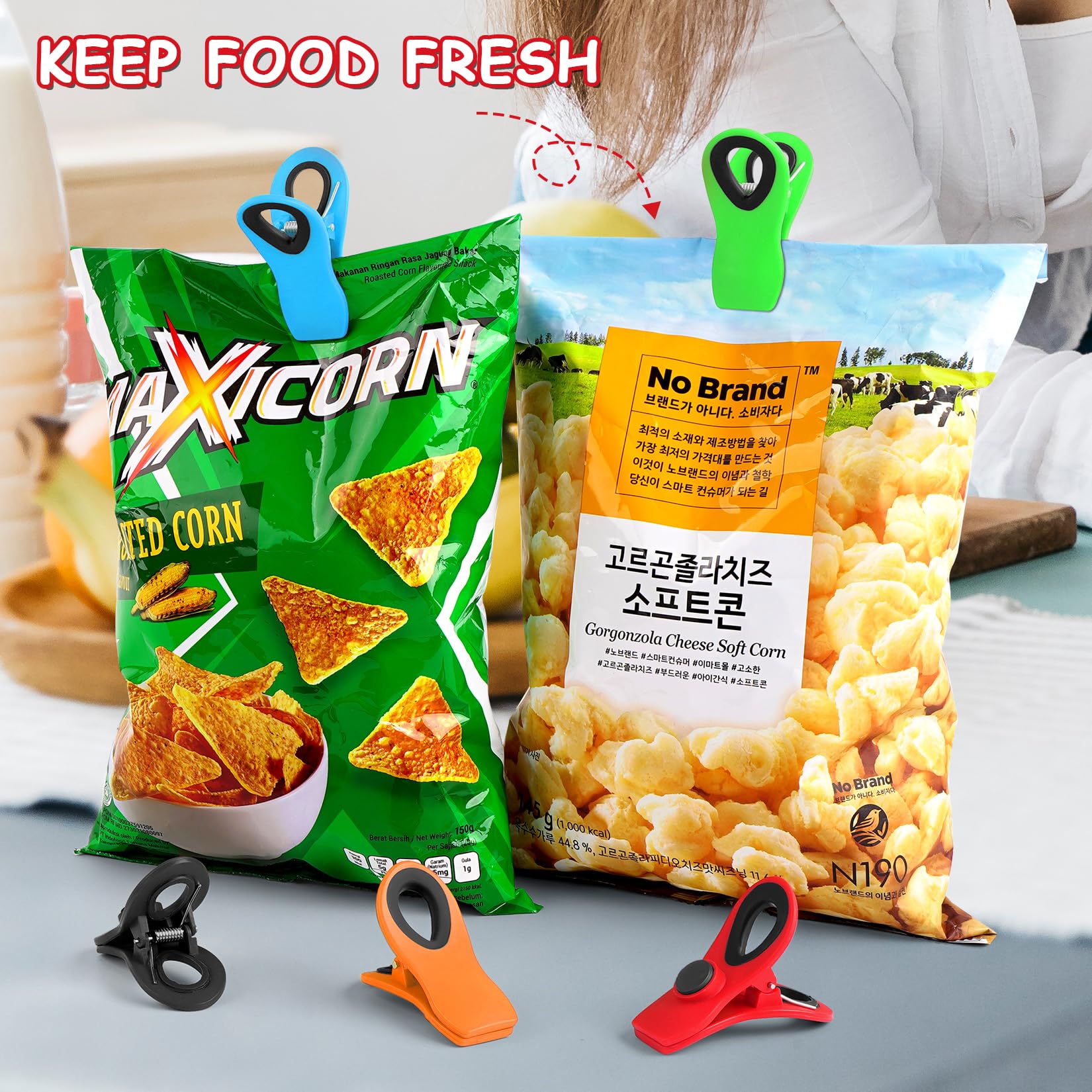 10 Pack Magnetic Chip Clips - Strong Plastic Bag Clips for Snack Bags, Food Storage & Kitchen Organization | Perfect for Sealing Chips, Cereal, Pasta & More | Space-Saving Fridge & Pantry Solution