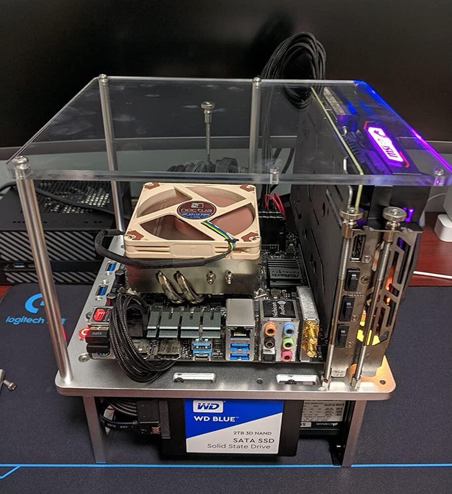 Open Air ITX PC Frame - Aluminum HTPC Case for Water Cooling & Overclocking, DIY Test Bench with Graphics Card Support | Perfect for Gaming Rigs & Custom PC Builds
