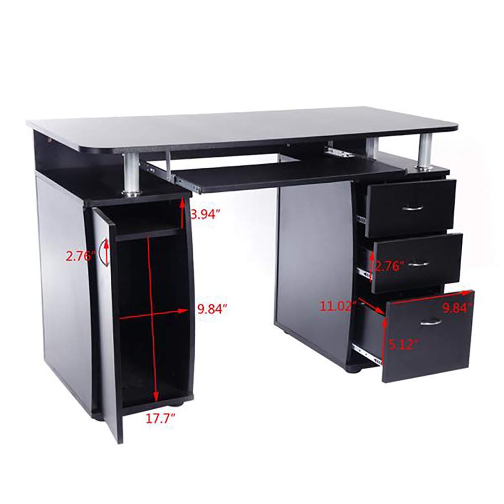 2021 Commercial Standardized Computer Desk - Black Office Gaming Table with 1 Door & 3 Drawers - Ergonomic Workstation for Home Office, Study & Gaming Setup
