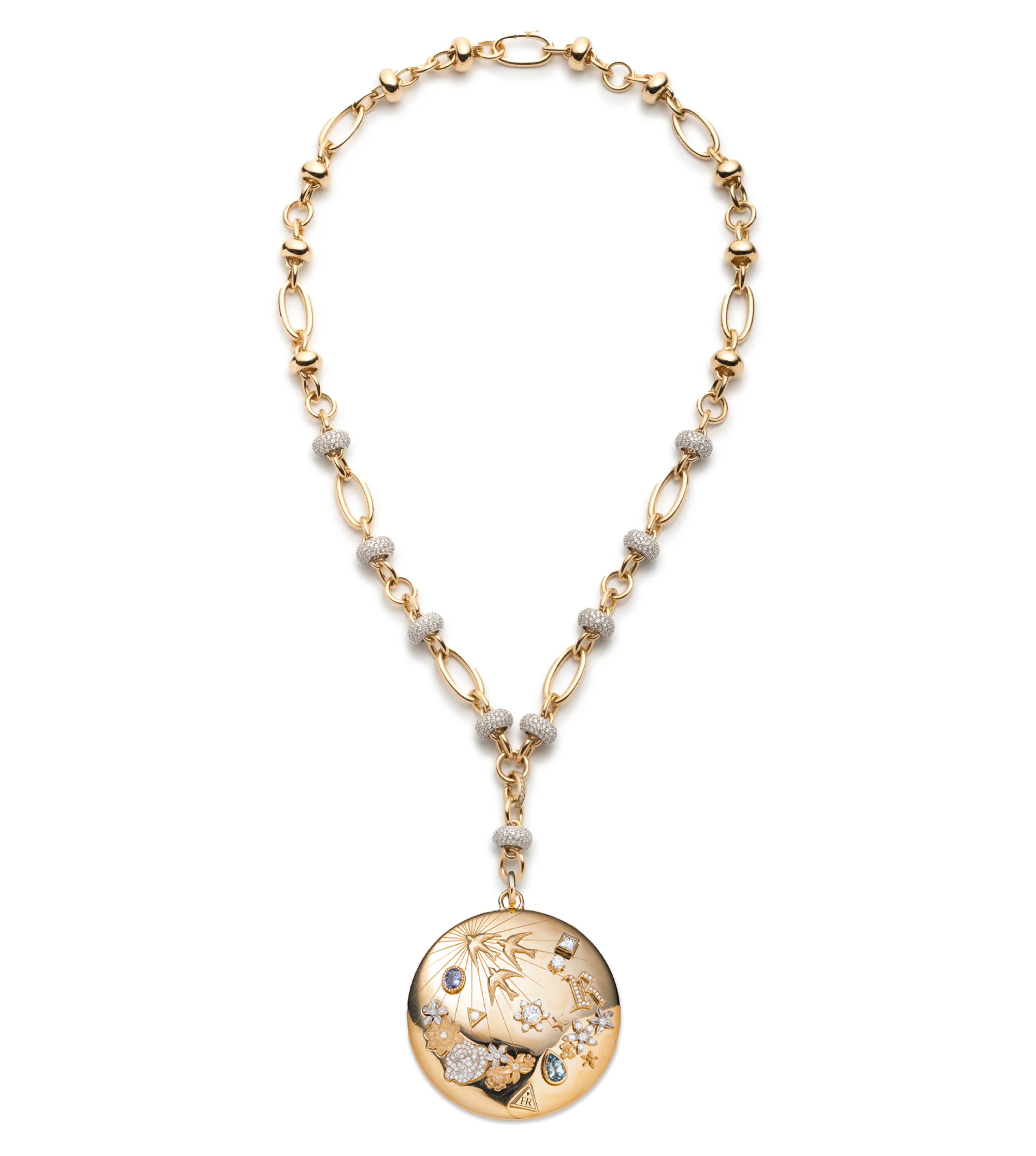 Resilience Grande Dame & Orbit Extension Necklace - 14K Yellow Gold with Diamond Accents & Genuine Aquamarine | Elegant Jewelry for Weddings, Anniversaries & Special Occasions