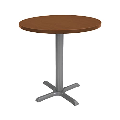 Factory Direct 30 Inch Round Café Bistro Table - Modern Dining, Coffee & Cocktail Table for Small Spaces - Sleek Woodgrain Laminate Top with X-Base (13370-279 Cherry/Silver) - Perfect for Patio, Balcony & Small Kitchen Breakfast Nook