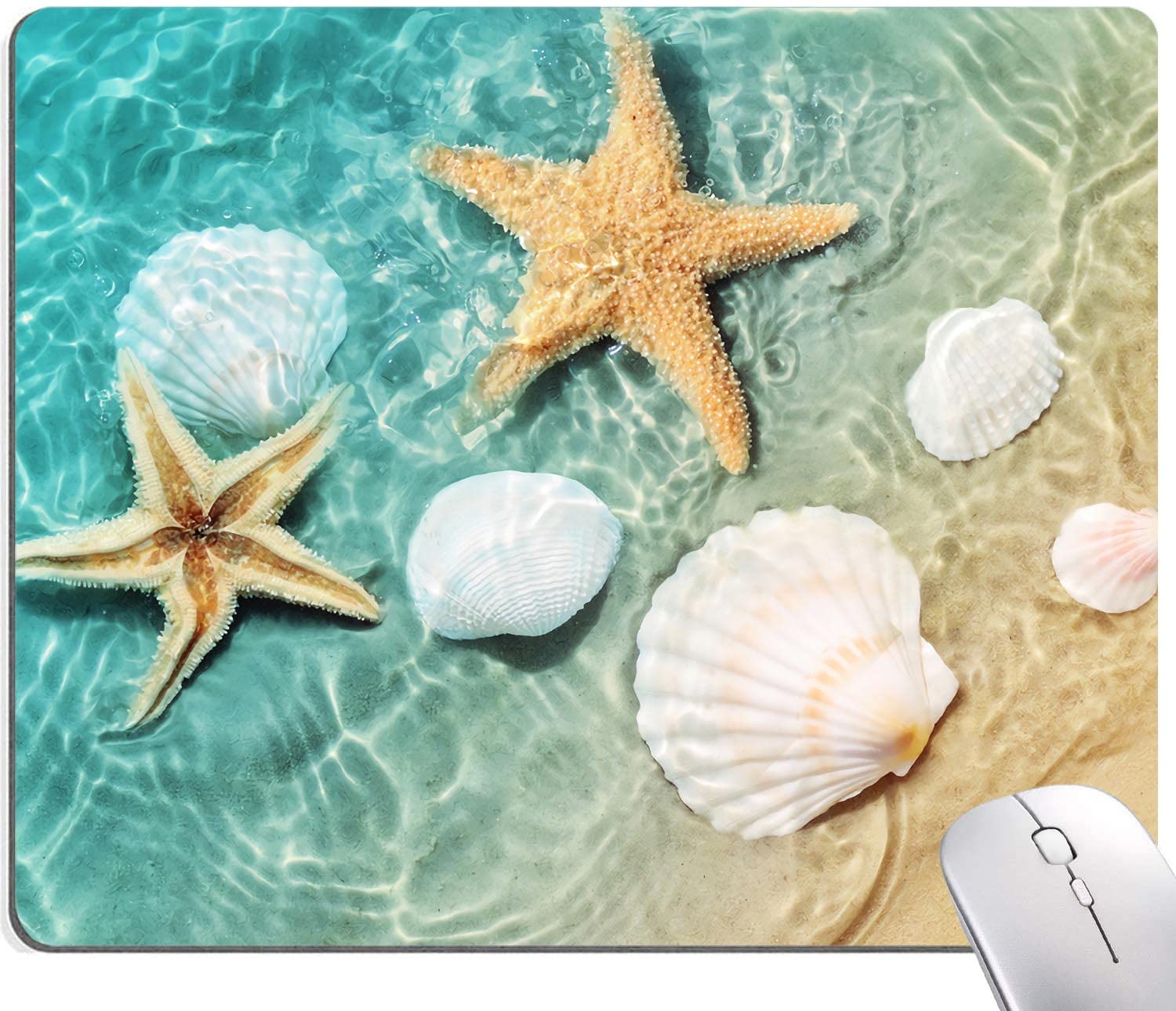 Non-Slip Ocean-Themed Mouse Pad with Starfish & Seashell Design - Summer Beach Hawaii Style Rubber Base Mouse Mat for Laptop & Desktop - Perfect for Office, Gaming & Home Workspace Decor