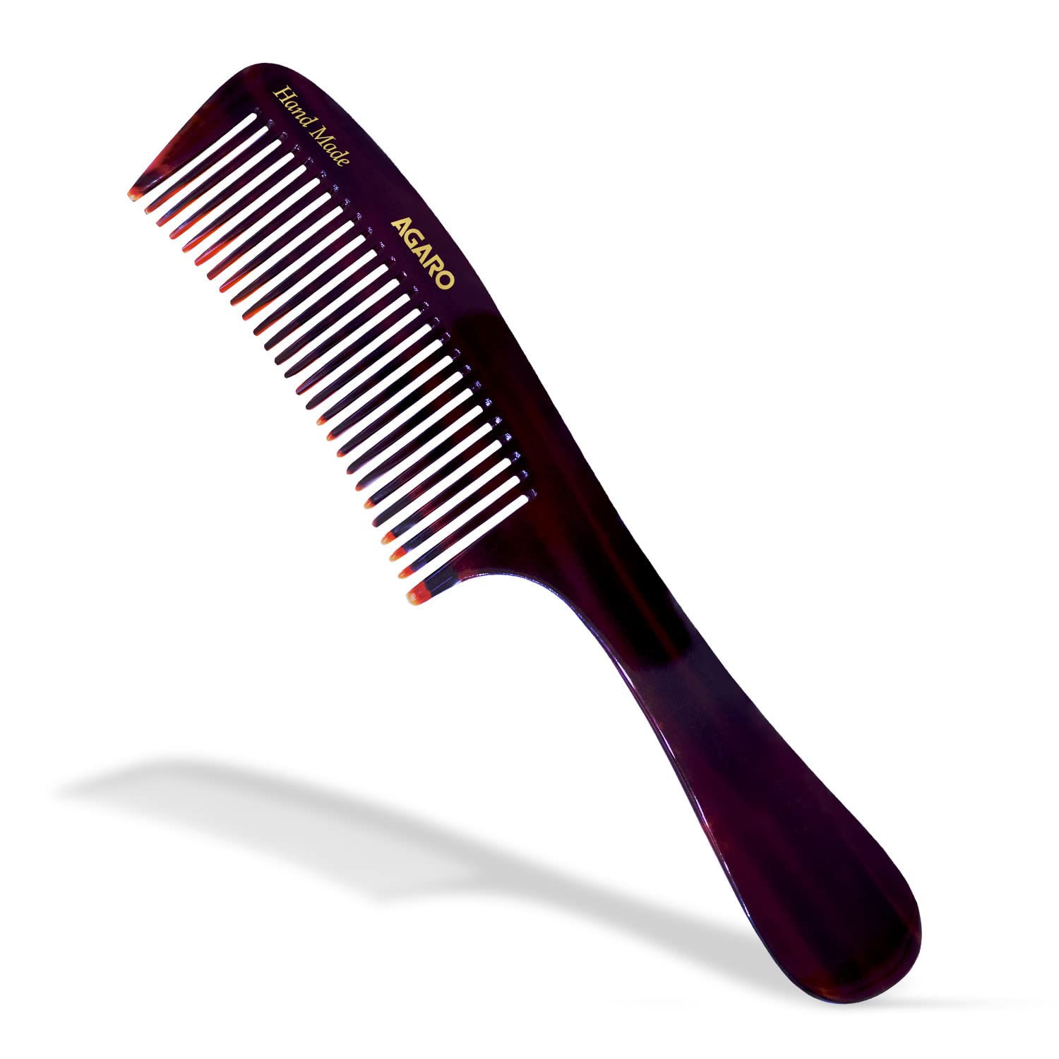 Agaro Handmade Wooden Comb with Handle - Fine Tooth Dressing Comb for Men & Women | Smooth Rounded Teeth for Gentle Hair Styling & Brushing | Premium Cellulose Acetate Comb (Brown, HMC73) - Perfect for Daily Grooming, Salon Styling & Travel Essentials