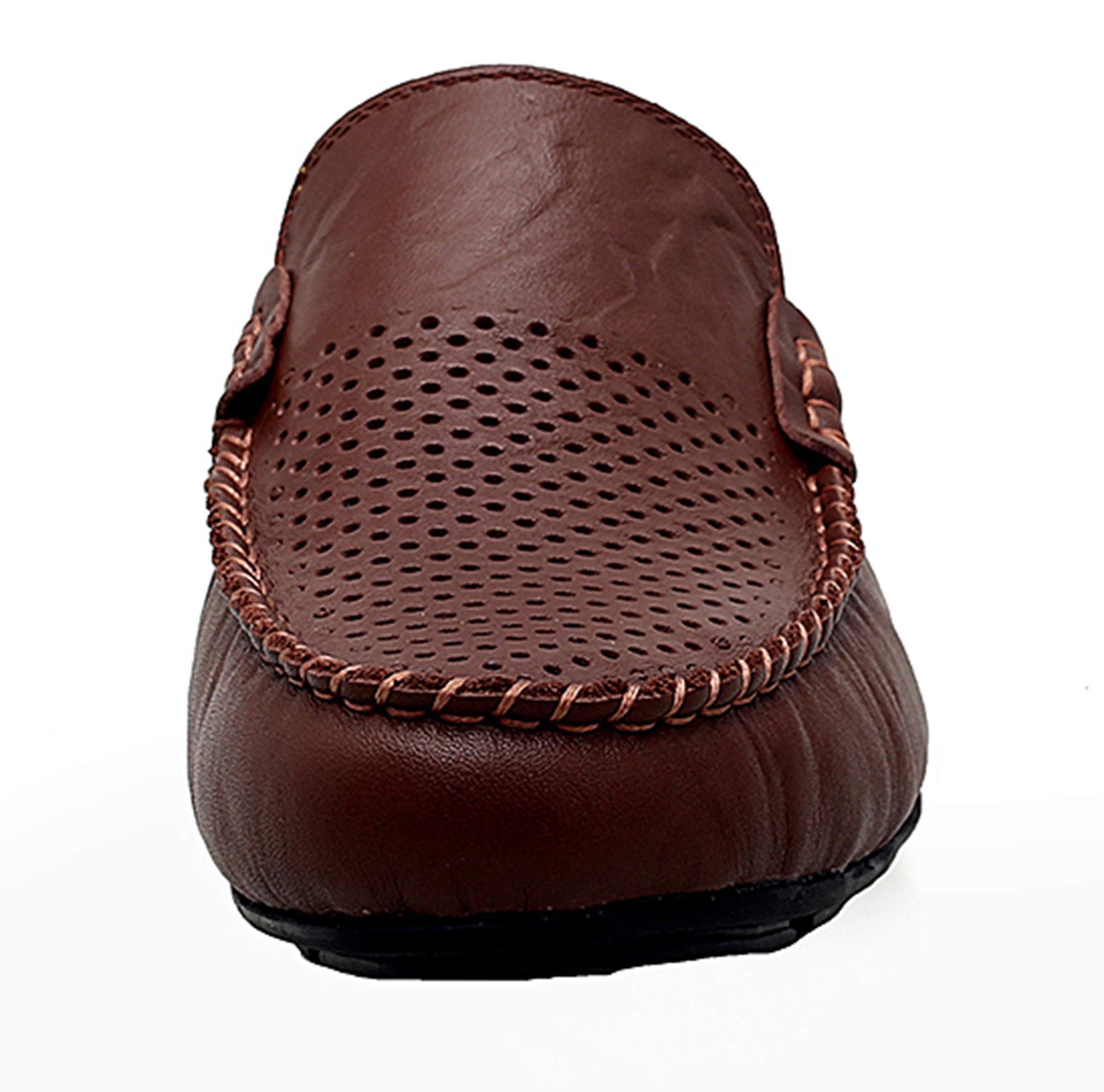 Go Tour Men's Mules Clog Slippers - Breathable Leather Slip-On Loafers with Punching Design for Casual Wear | Perfect for Home, Office & Outdoor Comfort