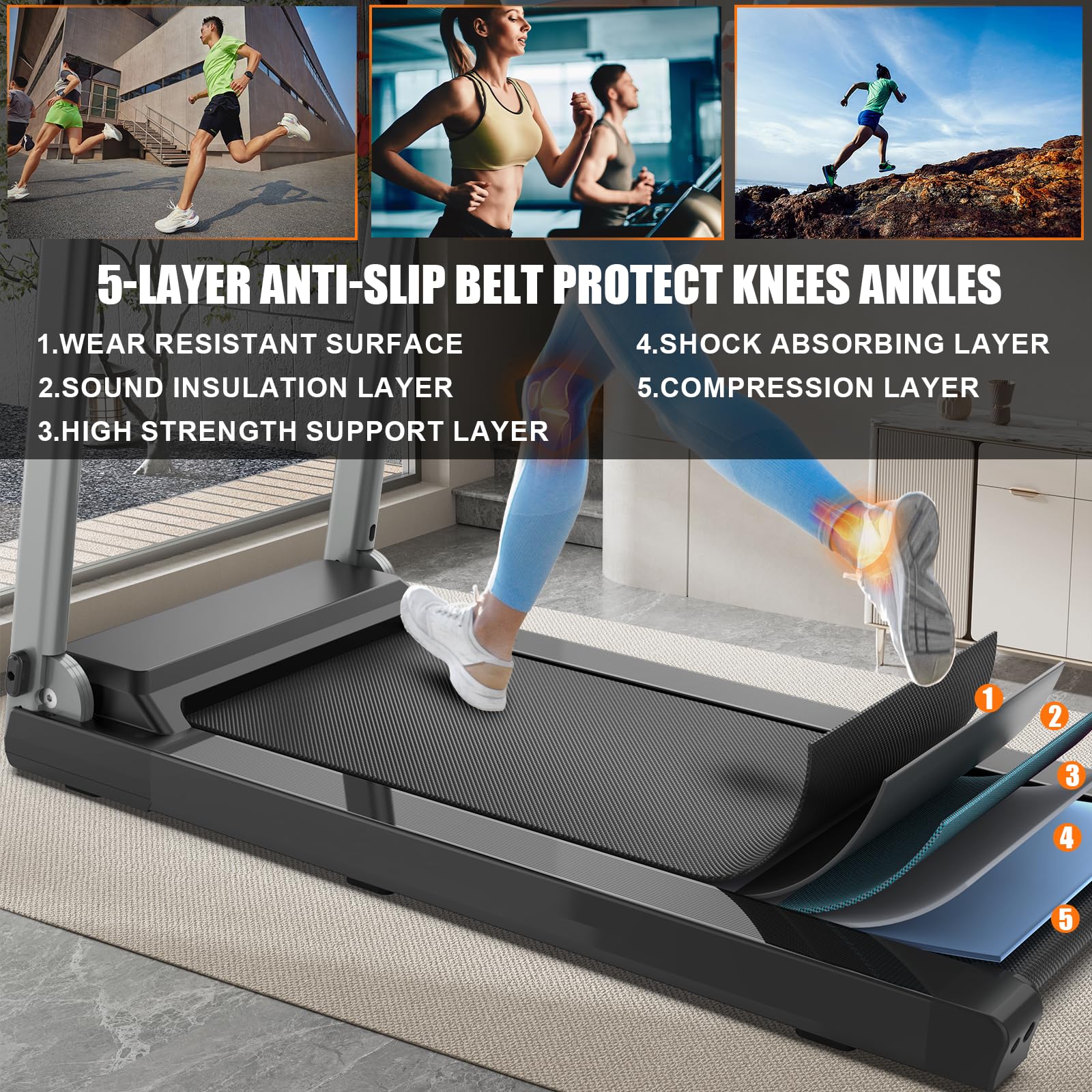 Foldable Treadmill for Home Use - 12 Adjustable Workout Programs, LCD Display, Wide Running Belt, Quiet Motor with Phone/Cup Holder & Safety Key - Under Desk Treadmill with Height Adjustment - Perfect for Small Spaces, Home Gym, Office Workouts & Apartment Fitness