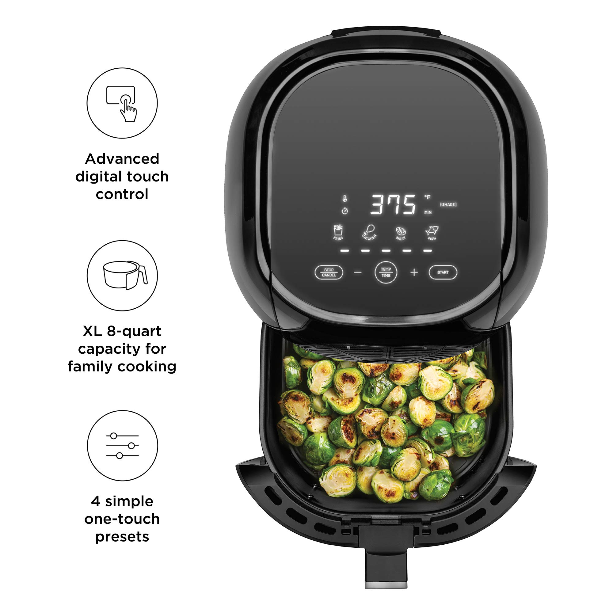 Chefman TurboFry Touch 8 Quart Air Fryer with XL Viewing Window & Digital Display - Healthy Oil-Free Cooking, Adjustable Temp, 8 Presets, Dishwasher Safe Basket - Perfect for Family Meals, Snacks & Quick Healthy Dinners