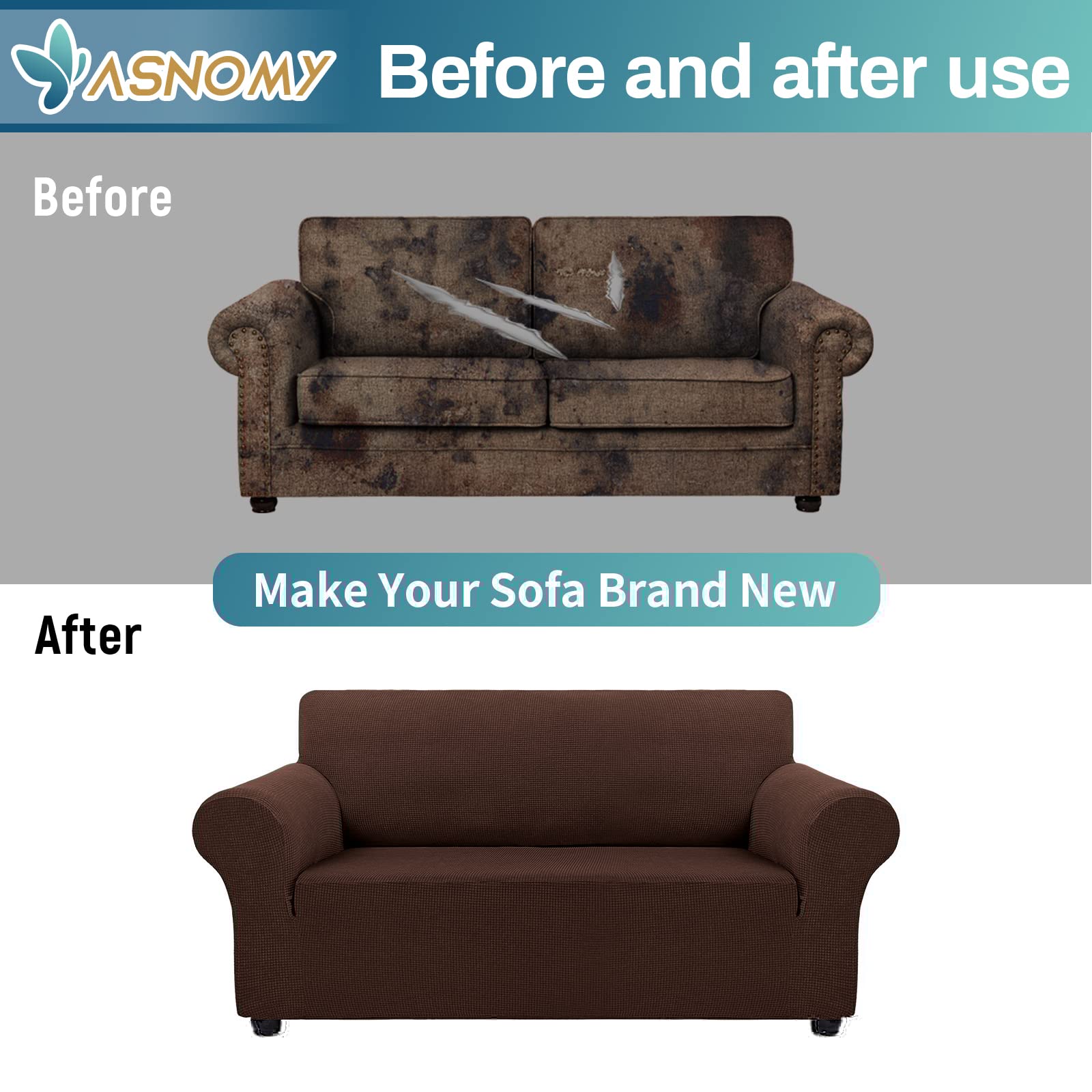 Stretch Sofa Covers for 2 Cushion Loveseat - Pet Proof Slipcovers with Jacquard Fabric (Medium, Chocolate) | Protects Furniture from Dogs & Cats | Perfect for Living Room, Apartment & Pet-Friendly Homes