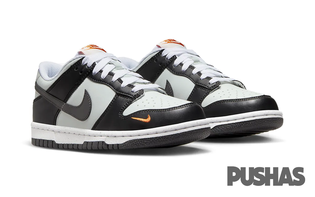Nike Dunk Low 'Black Bright Mandarin Mini Swoosh' GS Sneakers (2023) - Stylish Basketball Shoes for Women & Girls - Perfect for Casual Wear, Street Fashion & Sports