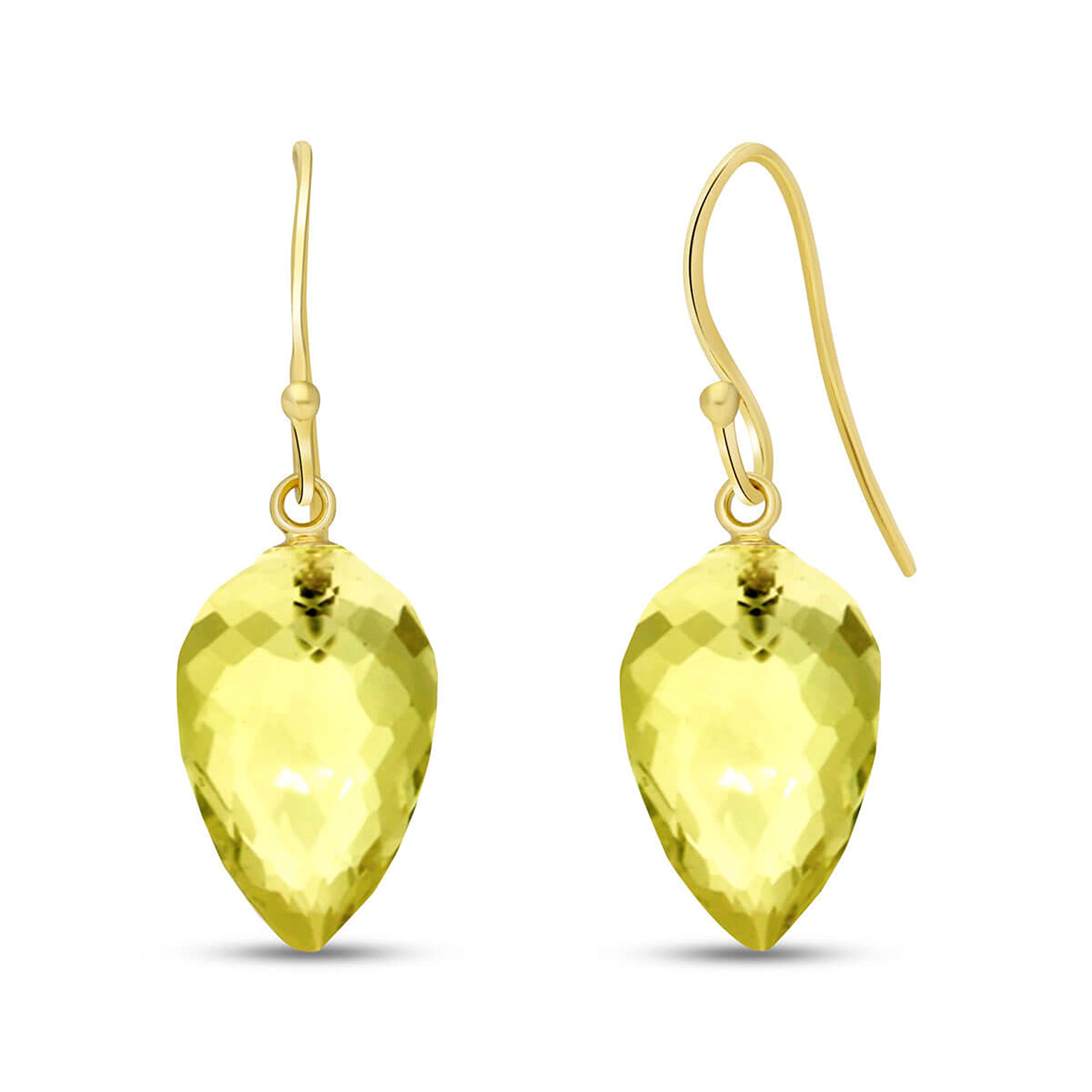 14K Solid Gold Fish Hook Earrings with Natural Pointy Briolette Quartz - Lemon Color Dangle Earrings for Women, Perfect for Everyday Wear, Parties & Special Occasions